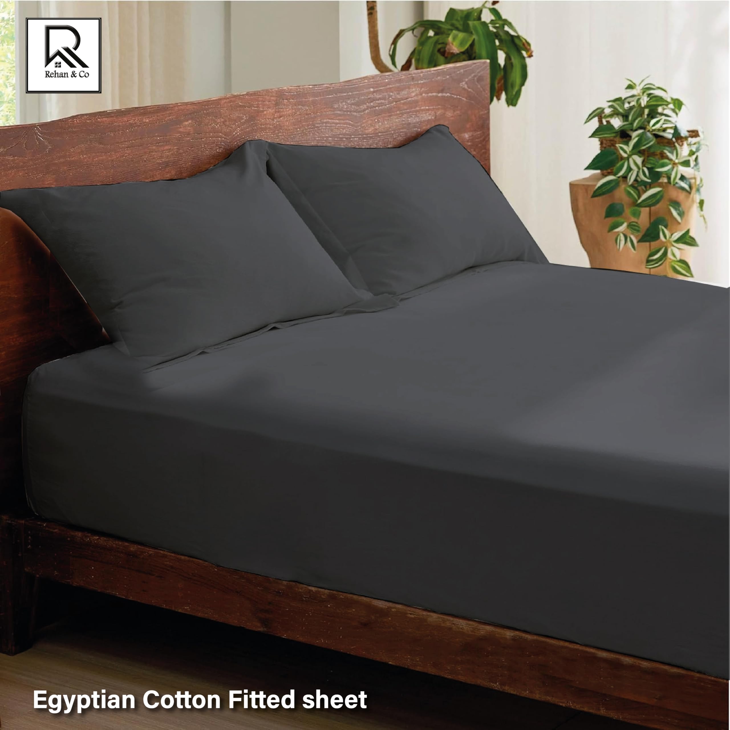 Rehan & Co 100% Egyptian Cotton Fitted Sheets 300 Thread Count Breathable Hotel Qulaity Bedding 12” / 30cm Deep Fitted Bed Sheet. (Charcoal Fitted Sheet - Image 2
