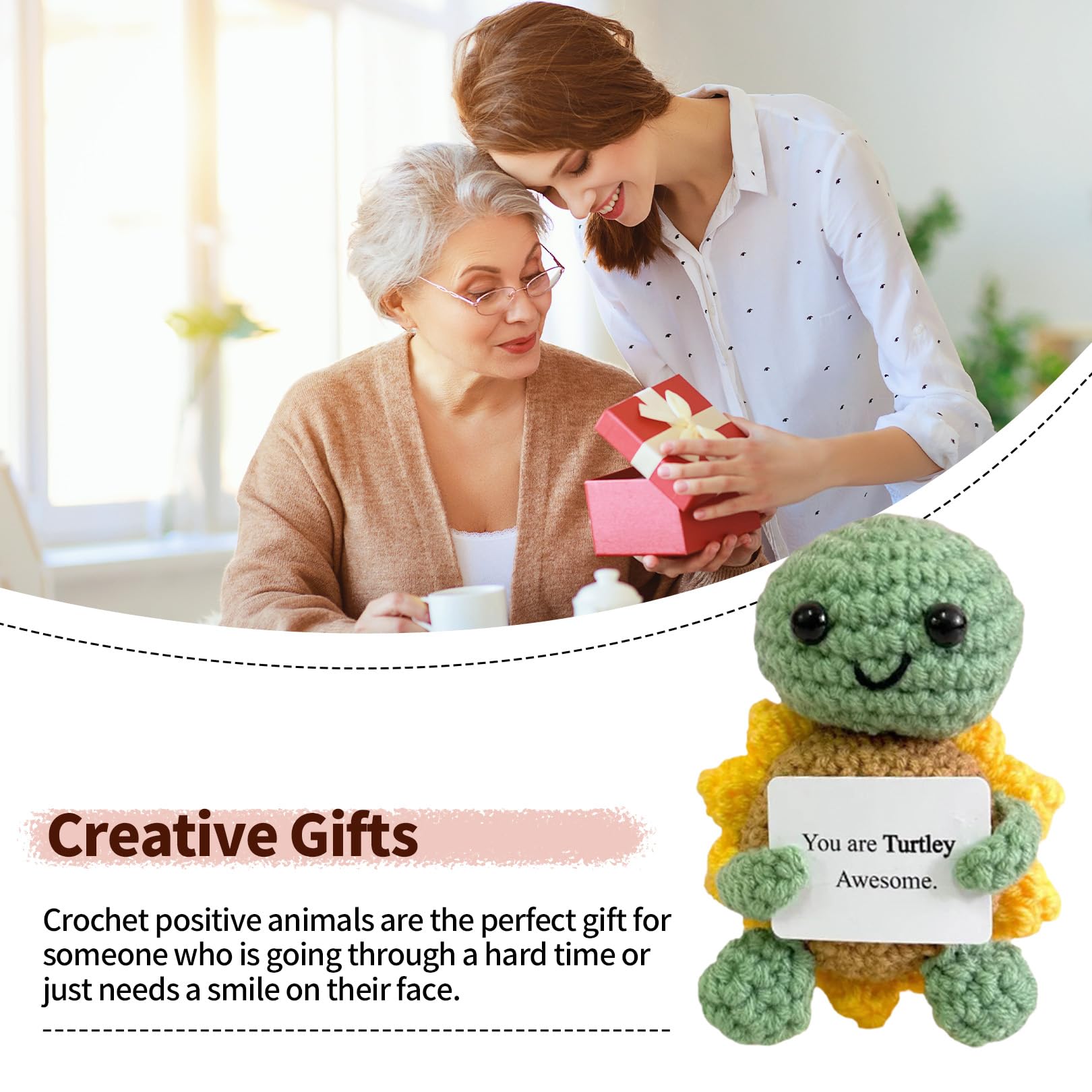 Positive Turtle,Funny Good Luck Easter Gifts with Cards,Emotional Support Positive Potato Crochet Animals,New Job/Leaving Gifts for Women/Men/Her/Him,Small Motivational Dolls for Kids,GirlFriend,Teens - Image 4