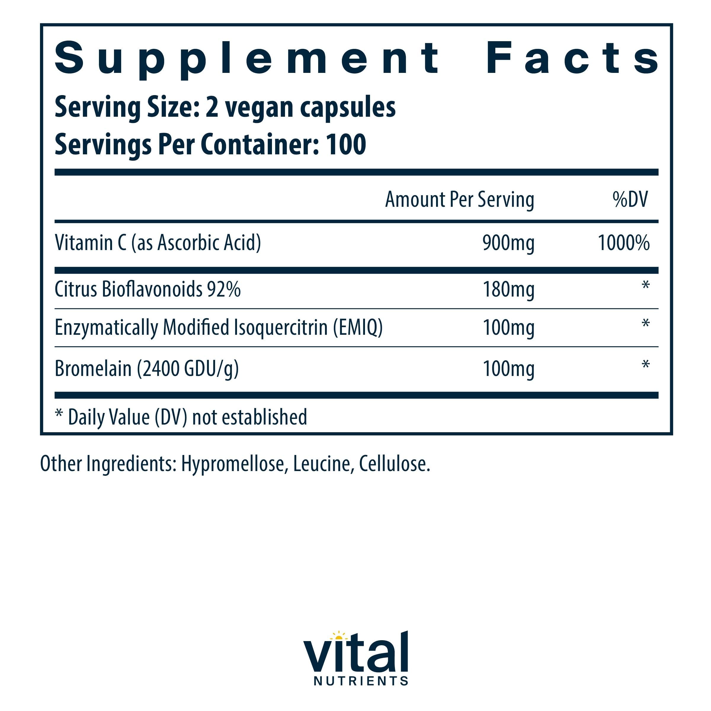 Vital Nutrients Aller-C - Vegan Respiratory and Sinus Function Support*- Isoquercitrin, Bromelain, Bioflavonoids, & Vitamin C - Gluten, Dairy, Soy Free Supplement - 200 Capsules — Amazon image 2