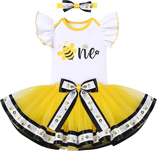 Disfraz de mariquita y abeja de vaca para el primer cumpleaños para niñas con mangas voladas, mameluco con falda tutú, diadema con lazo, disfraz