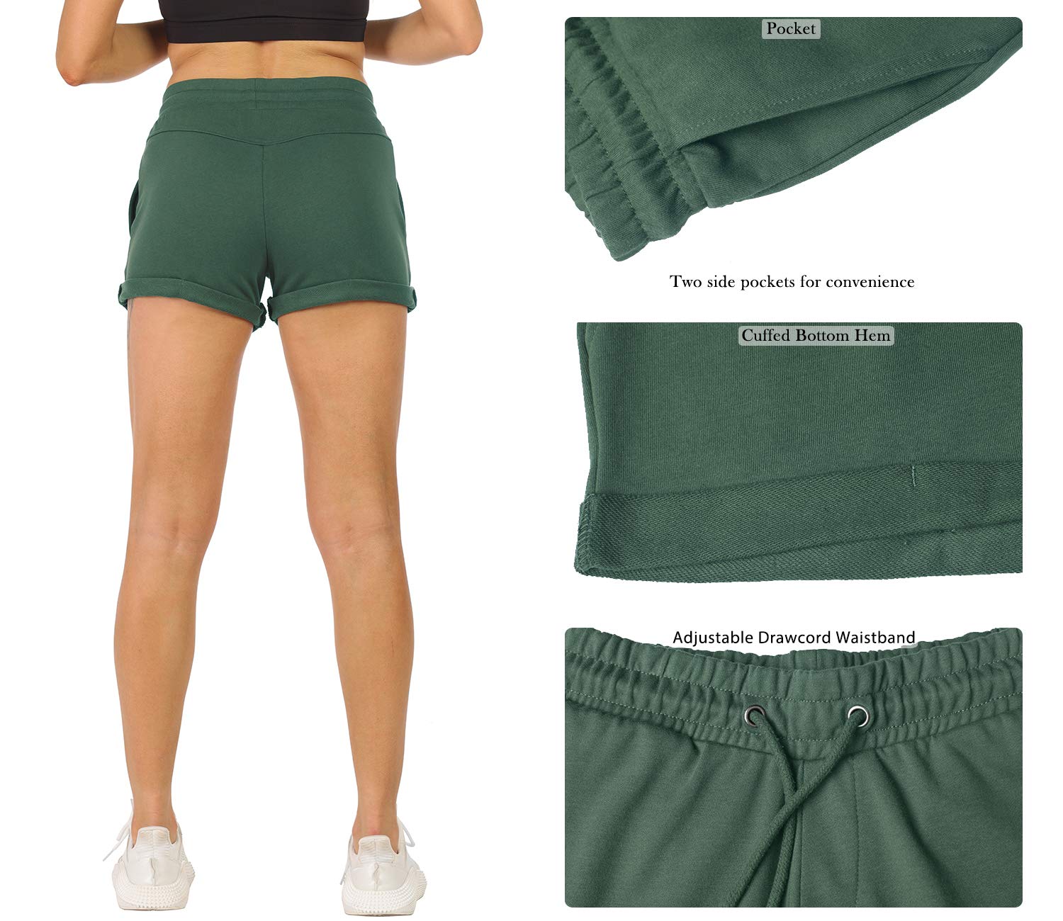 icyzone Short de Sport Femme Pantalon Court pour Jogging Fitness, Short d'entraînement décontracté, Lot de 2