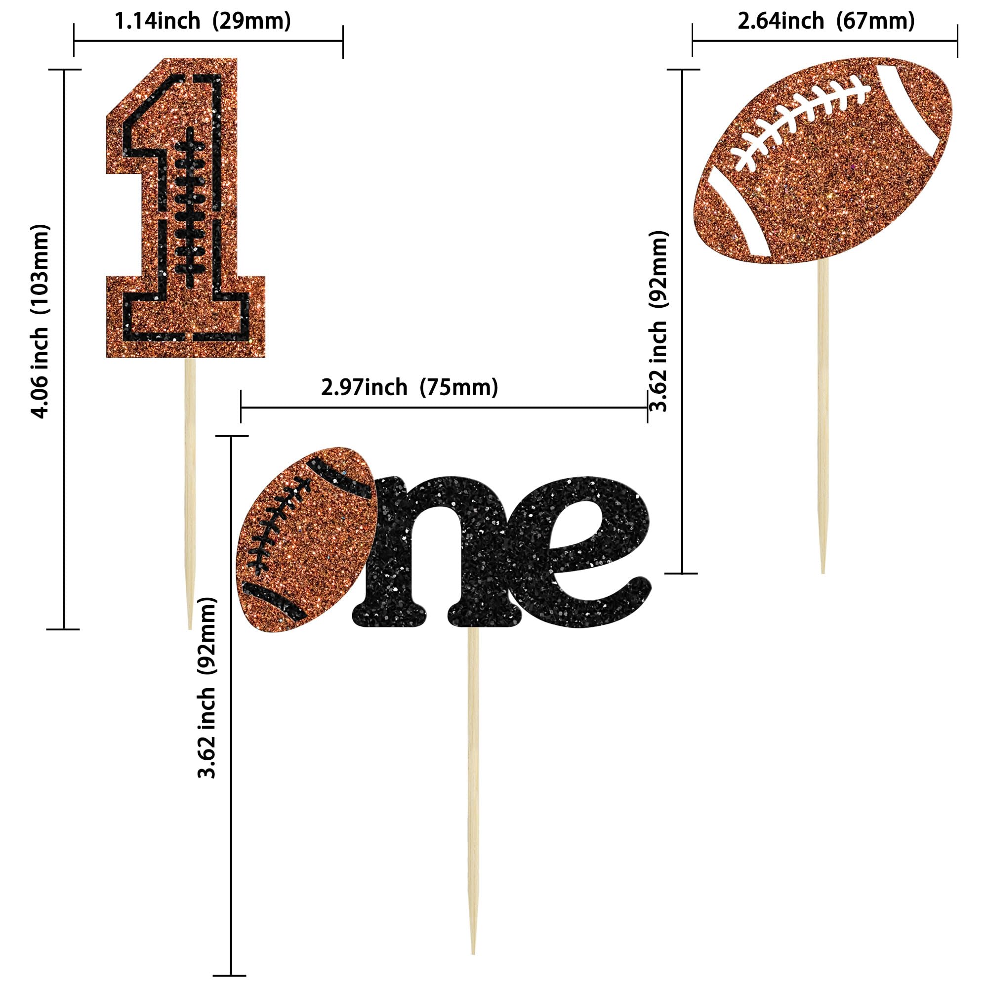 Gyufise 24Pcs Rugby One Cupcake Toppers Glitter American Football 1st Birthday Cupcake Picks Sports Theme One Cupcake Decors for Baby Shower Birthday Party Supplies