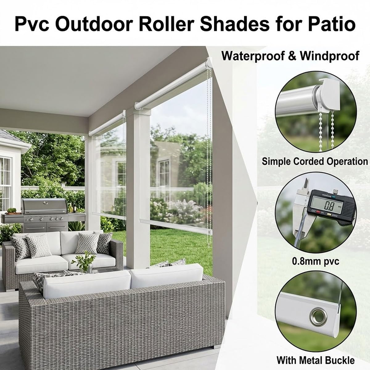 Store Enrouleurs Étanche Transparent pour Pergola, Rideau À Enroulement en Plastique, Volets Roulants Exterieur Impermeable éTanche à La PoussièRe, Rideaux en Séparation Clairs Coupe-Vent pour Portes