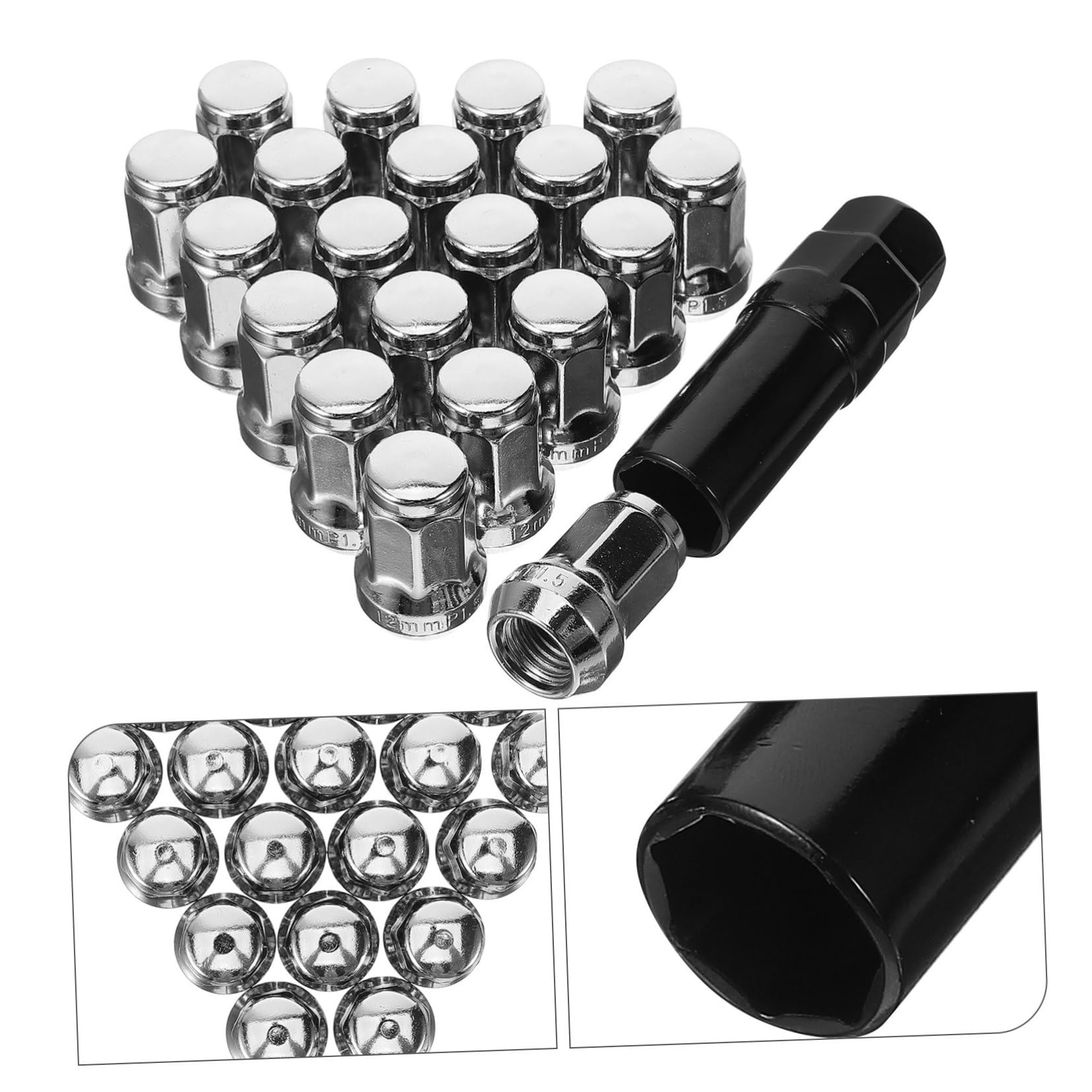 Capuchons D’écrou de Roue pour Voiture M12x1.5 Acier Argenté 21pcs | Accessoires Pneus et Jantes Auto, Montage Facile, Aspect Soigné, Lot de 21 Pièces