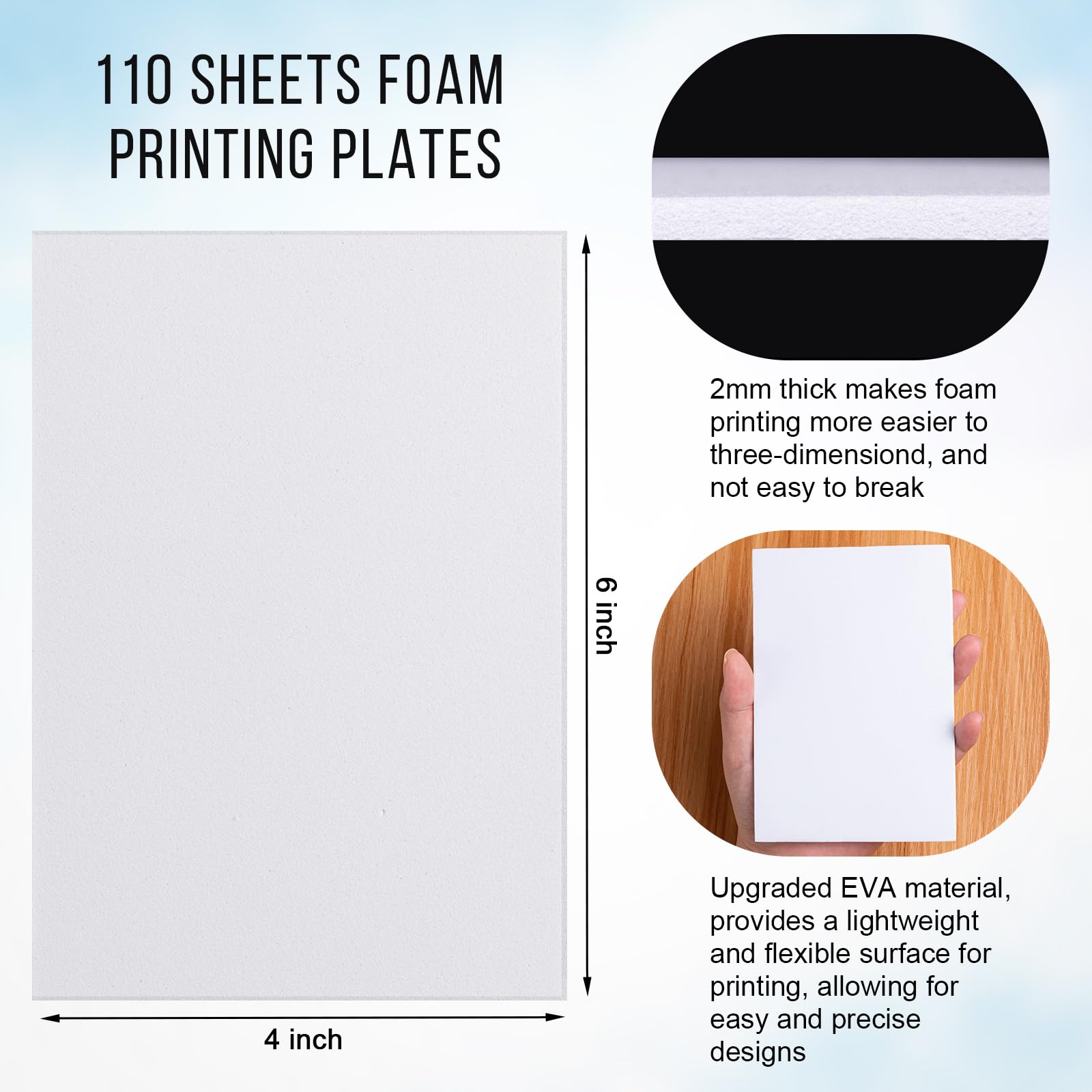 HFKPJRT 50 Pcs Foam Printing Plates, 4 x 6 Inch White Foam Sheets, 2mm Thick Eva Foam Board for Crafts, Styrofoam Sheets Set for Card Making, Crafting, Printing, Stamp, Classroom, Scrap Booking
