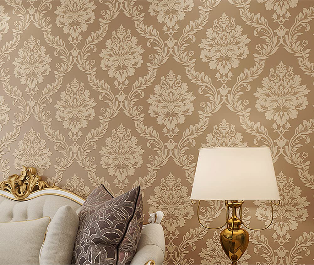 FNMHime 20.87″Wx393.7″L 3D Damask Embossed Wall Paper Modern Minimalist European Style Clothing Store Restaurant Bedroom Living Room TV Background Non-Woven Wallpaper Non-Pasted (Brown) - Image 2