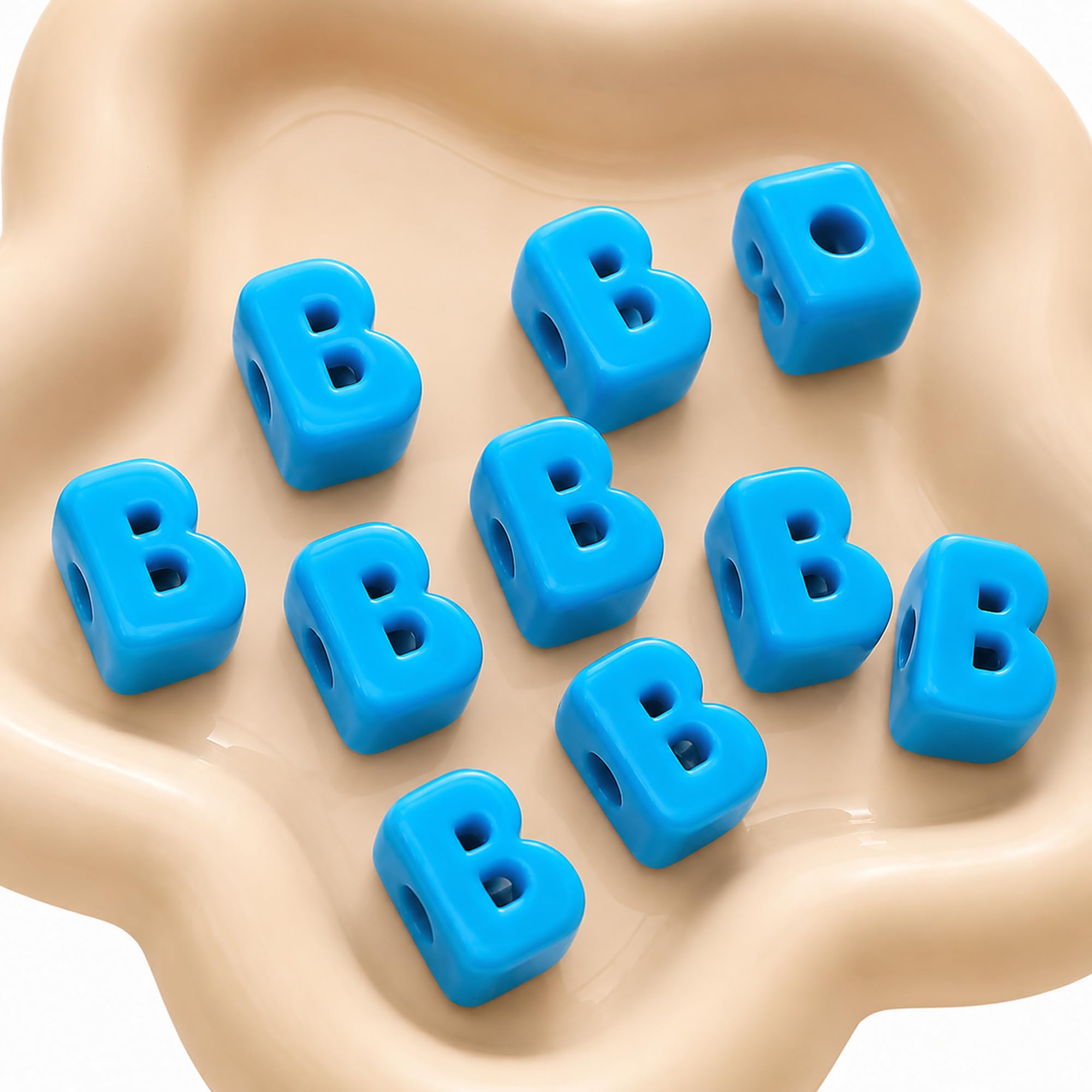 Letter Beads, 10pcs Alphabet Beads, Large Acrylic Letter Beads with 6mm Holes for Bracelet Making, Jewellery, Keyrings and Craft Projects (Blue, Letter B)