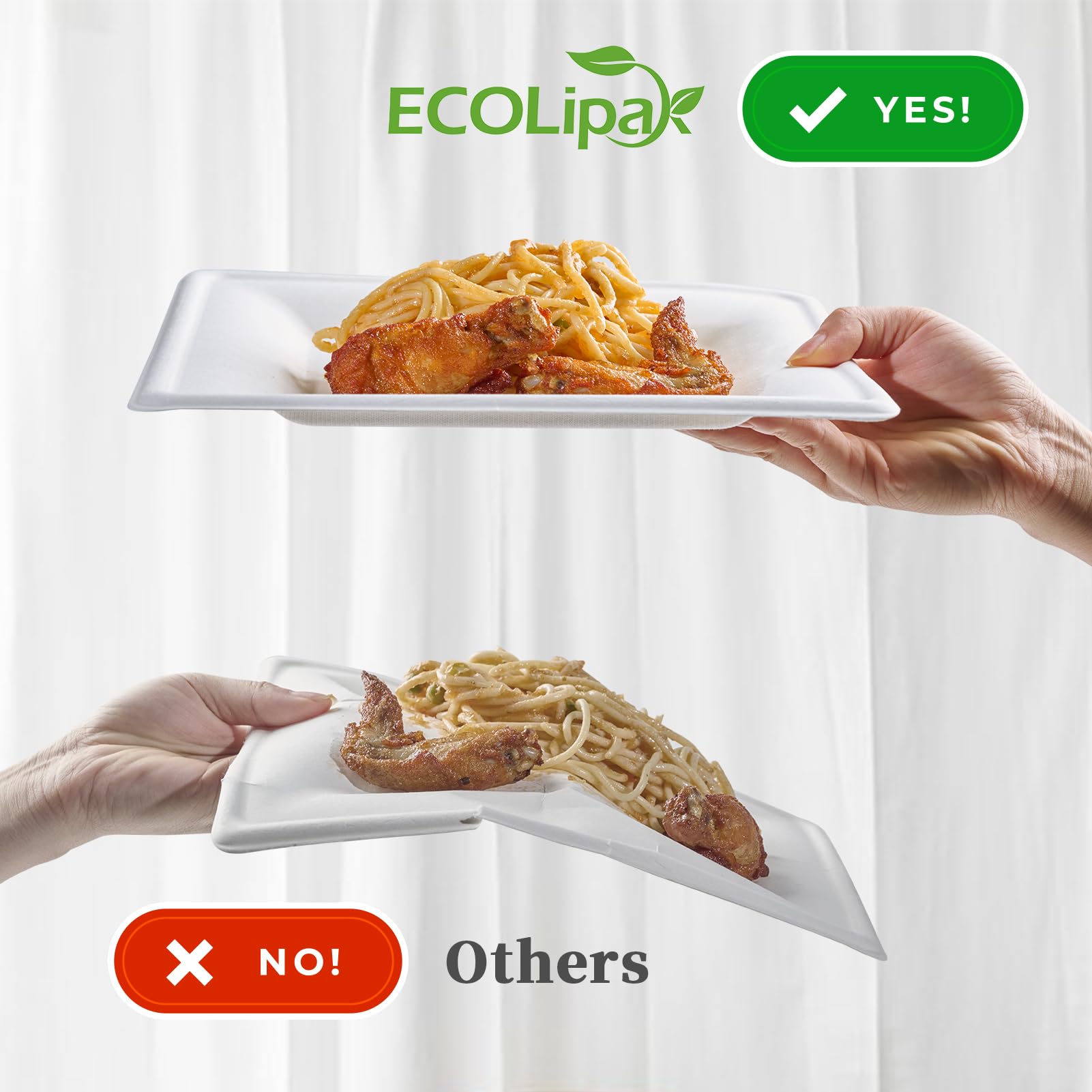 ECOLipak Kompostierbare, quadratische Pappteller, 15,2 cm, 300 Stück, strapazierfähig, weiß, kleine Vorspeisenteller, Einweg-Teller, biologisch abbaubare Dessertteller für tägliche Mahlzeiten,