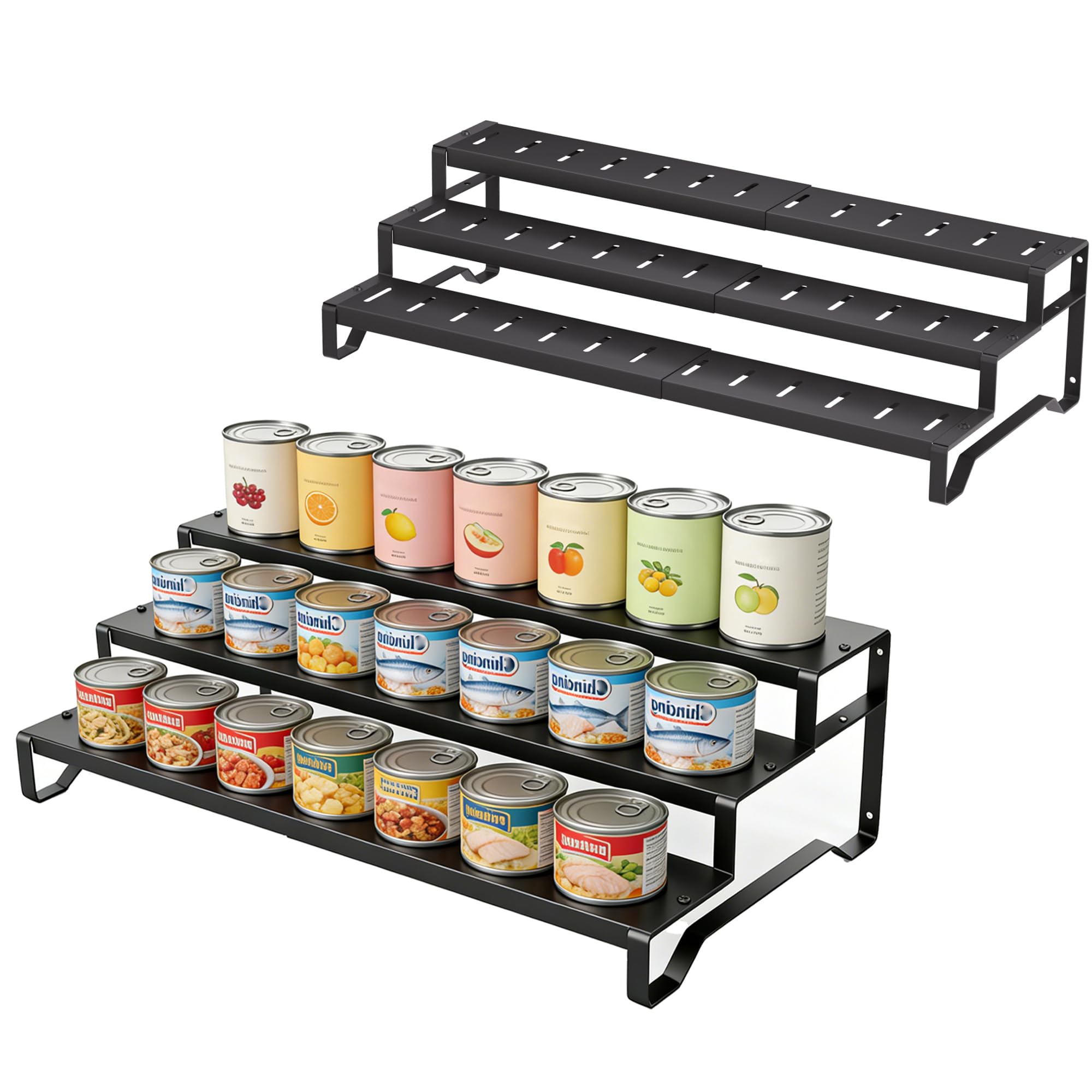 Expandable Can Organizer for Pantry, 3 Tier Metal Canned Food Storage 2Pack