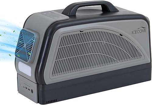 IceCove Aire acondicionado portátil con batería adicional, unidad de CA portátil de 2500 BTU, bajo consumo de energía de 250 W, 25.5 V CC, 2