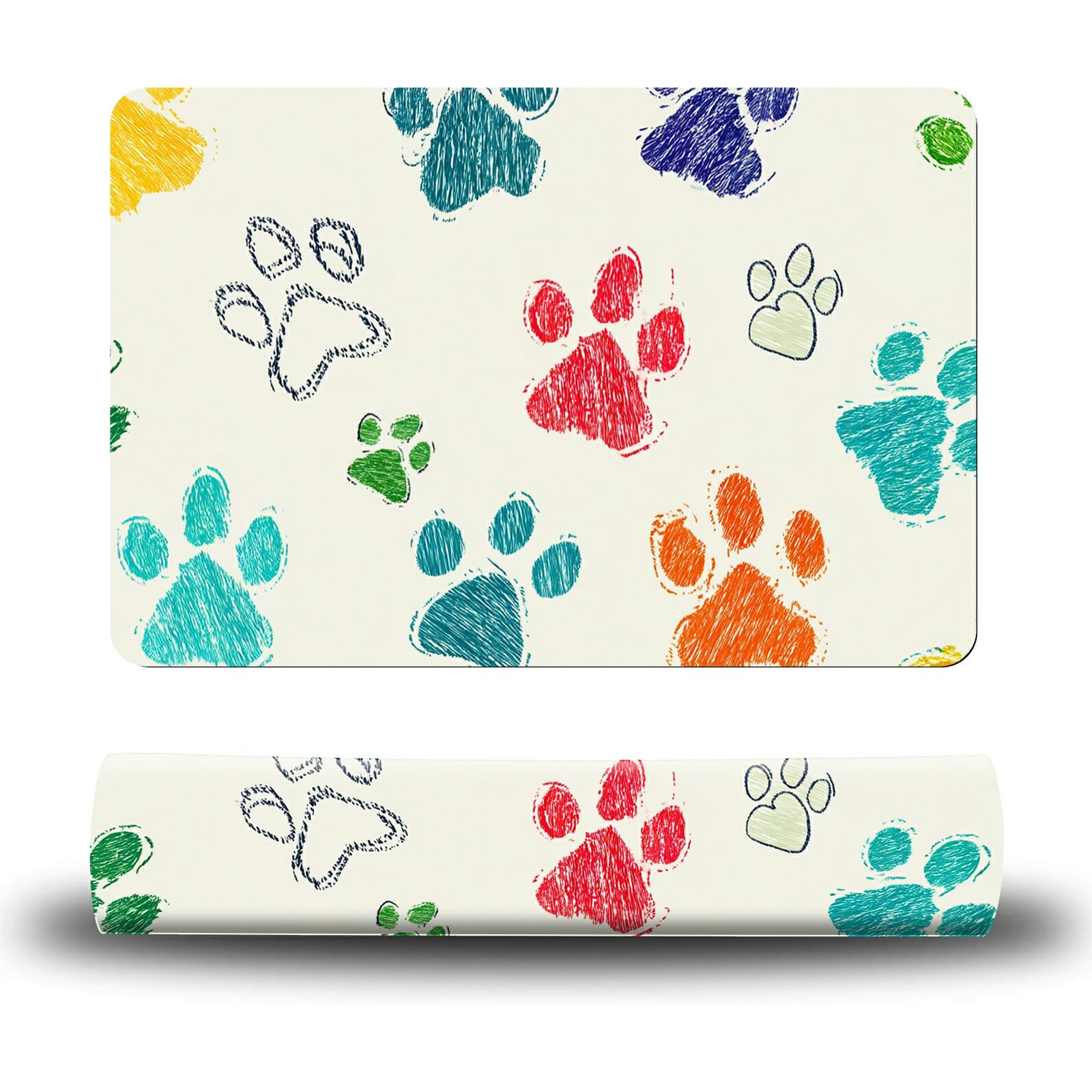 Dikoer Dog Food Mat, 19.6" x 23.6" Absorbent Pet Feeding Mat for Food and Water, Waterproof Diatom Mud Pet Placemat with Non-Slip Rubber Backing, Cat Bowl Mat for Floors - Dog Paw Print Freen