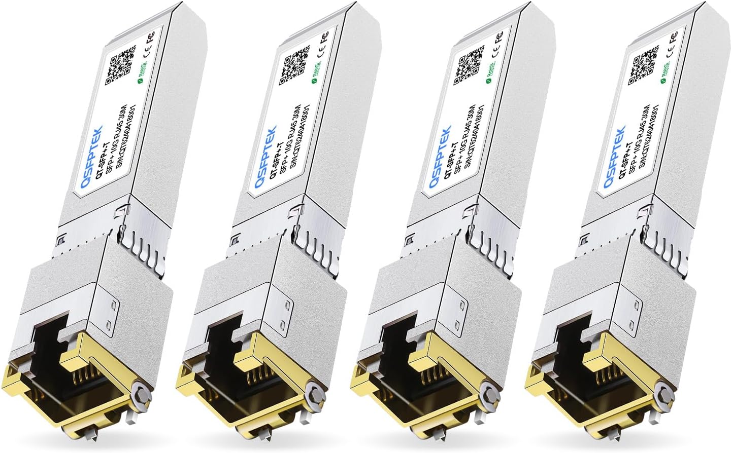 4Pack SFP+ to RJ45 10Gb,10GBASE-T Copper Module Mini-GBIC Transceiver for Cisco SFP-10G-T-S, Ubiquiti UF-RJ45-10G, Netgear, Mikrotik, D-Link, Supermicro, TP-Link, Linksys, CAT6A/CAT7, up to 98FT(30M)