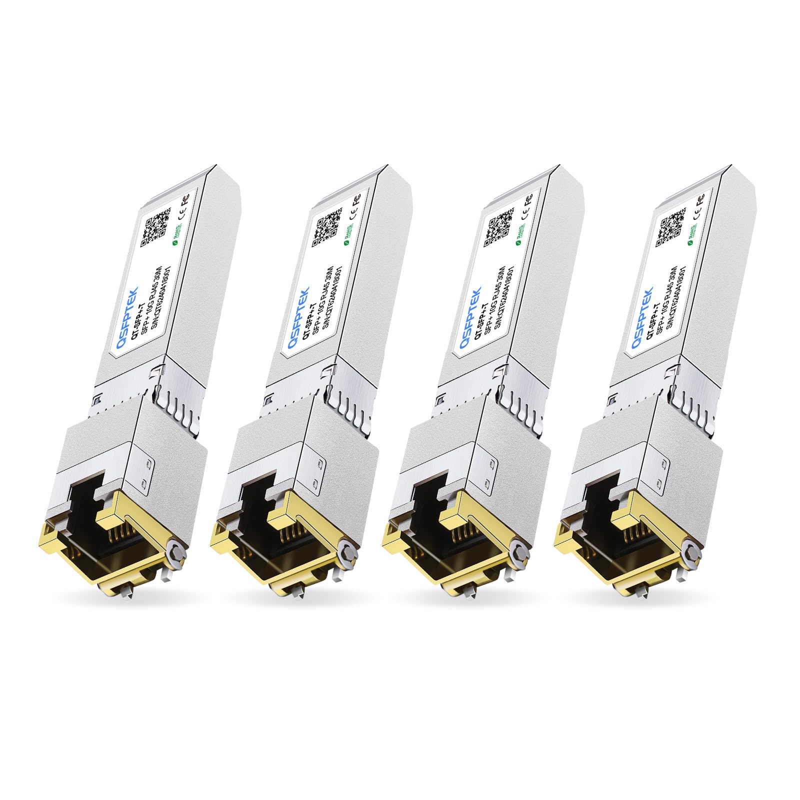 4Pack 10GBASE-T SFP+ to RJ45 Copper Module Mini-GBIC Transceiver for Cisco SFP-10G-T-S, Ubiquiti UF-RJ45-10G , Netgear, Mikrotik, D-Link, Supermicro, TP-Link, Linksys, CAT6A/CAT7, up to 100FT(30M)