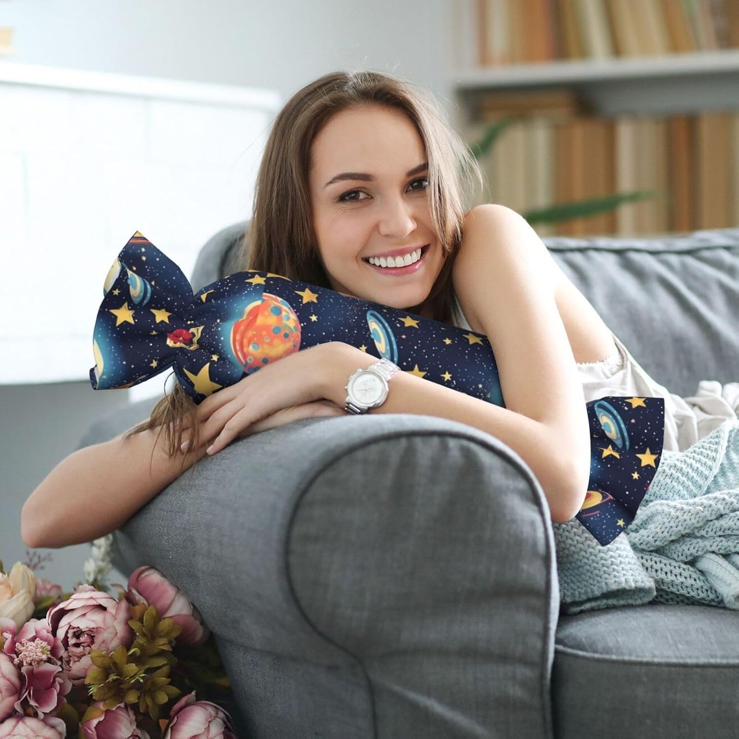 Starry Sky Universe Space Print Candy Cylindrical Eco-Friendly Pillow Soft Velvet Living Room Bedroom Travel Decor