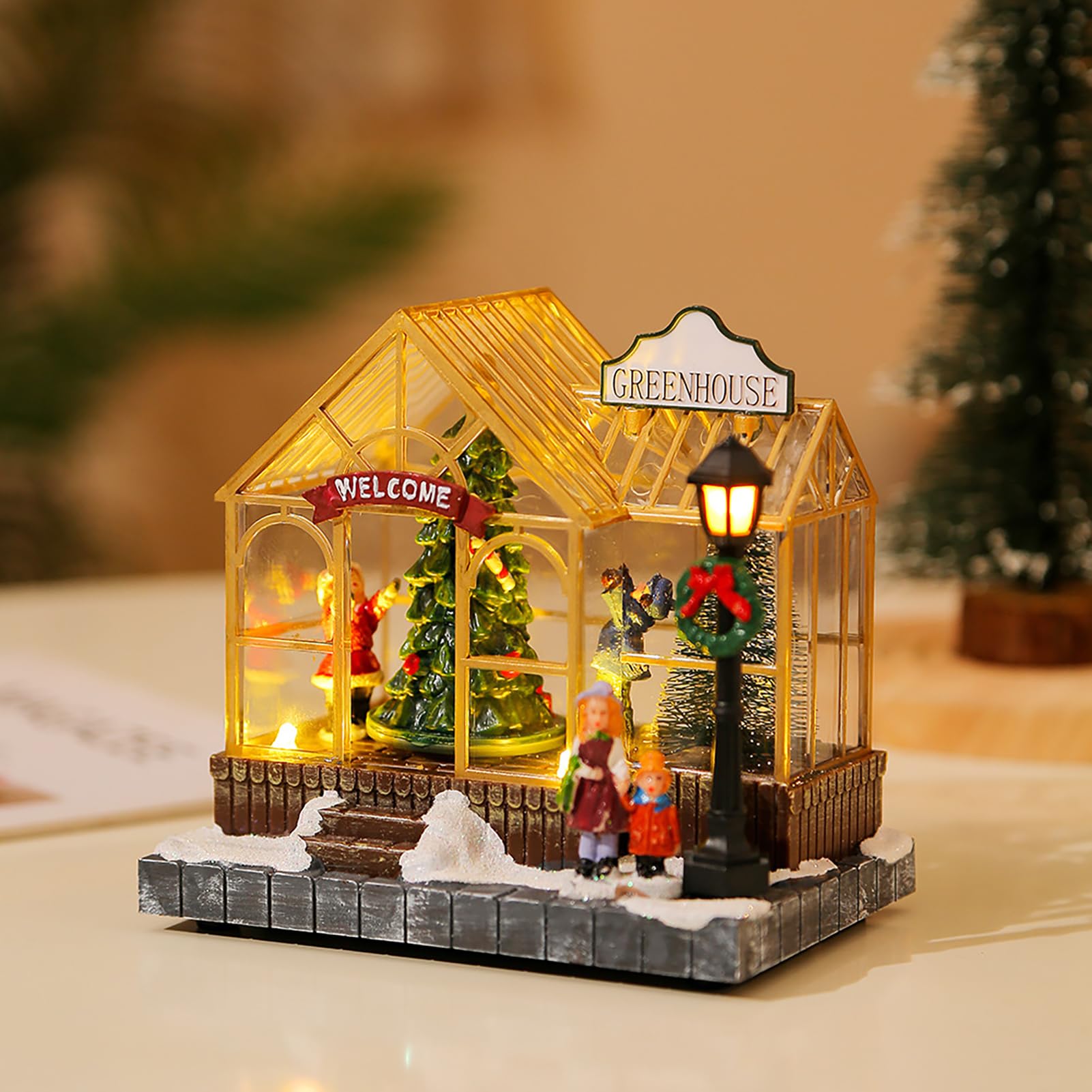 Tissting Incantevole Casa di Illuminazione Natalizia, Ornamenti Villaggio in Resina, Set di Accessorio per Natale, Luminoso Ornamenti per Vacanze Decorazioni Desktop, Kit Casa Decorazione Natalizia