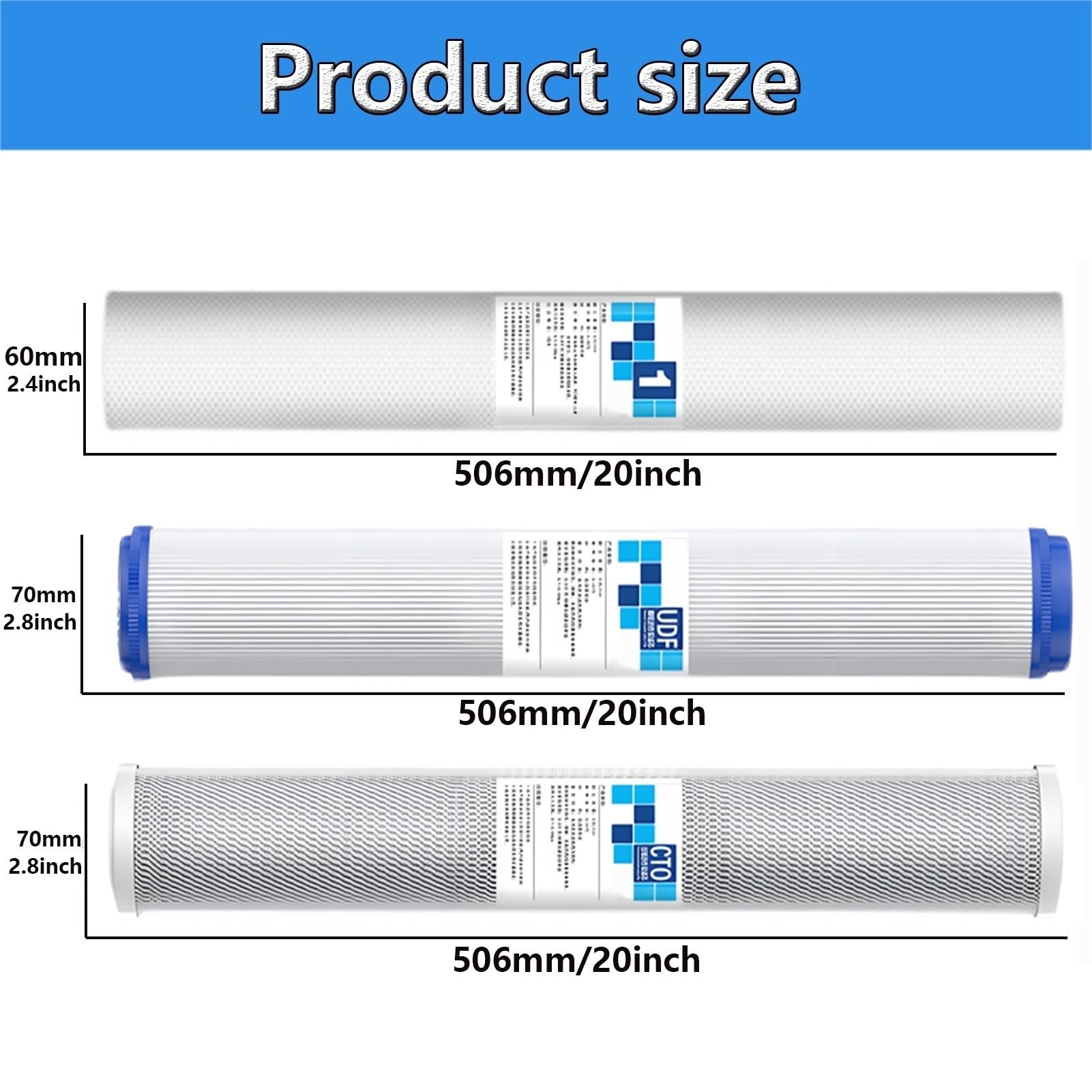 Zestaw filtrów wody do całego domu, 3-stopniowy, 20'' x 2,5'', z filtrem osadowym, UDF o dużej wydajności, wkłady z blokiem węglowym, całego domu przed i po (5 zestawów)