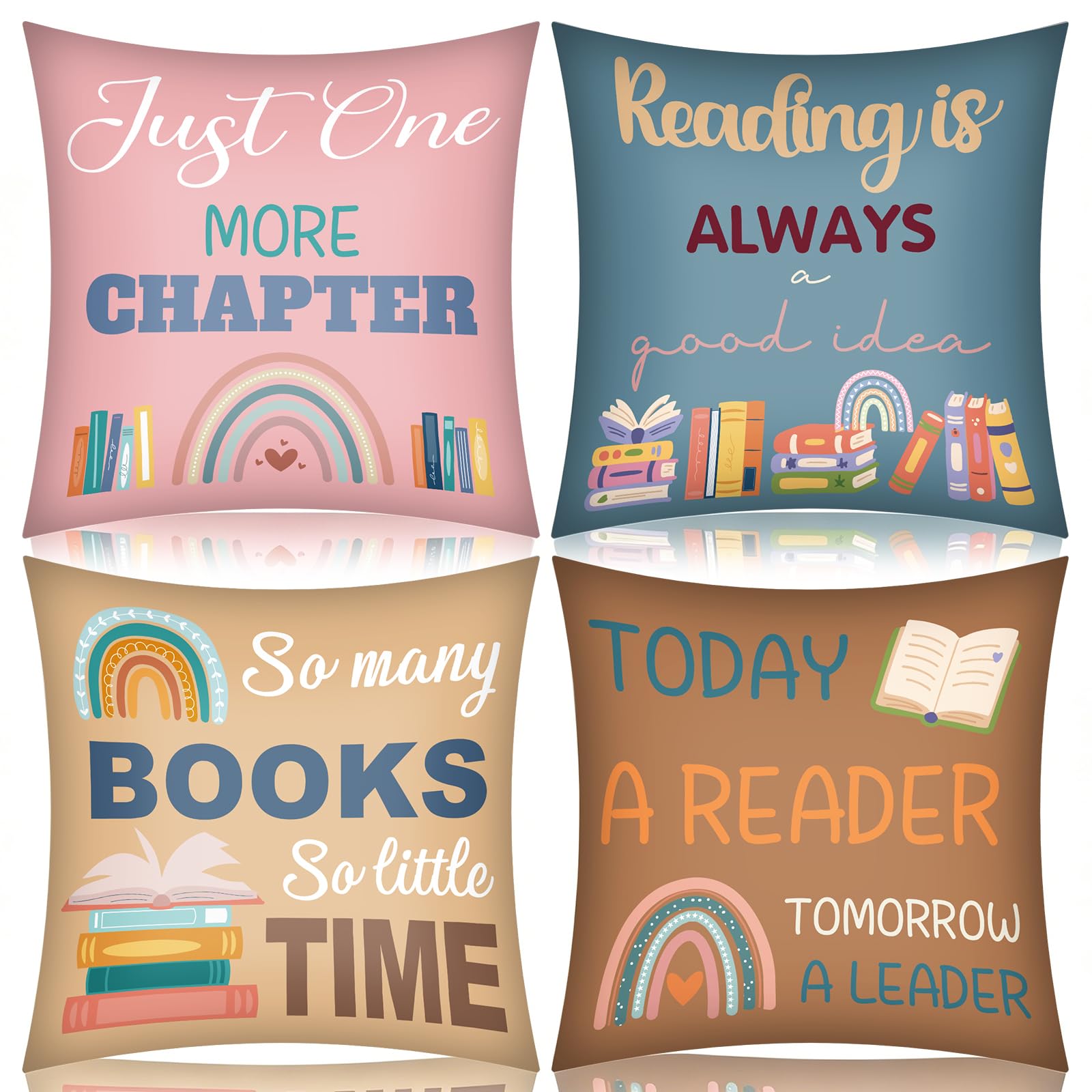 BVREUG 4 Pcs Reading Cushion Covers 45 x 45 cm Boho Classroom Book Nook Decorative Colorful Rainbow Velvet Cushion Case Calming Corner Decorative Pillows for Kids Nursery Playroom Library Gifts