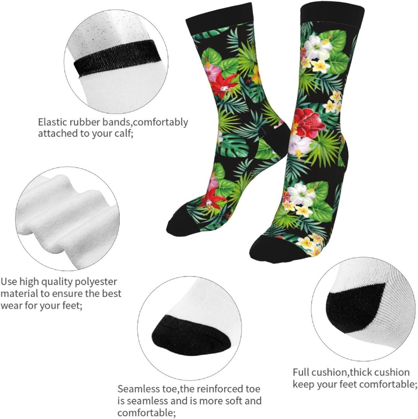 Giinly Tropical Palm Flowers Hawaiian Socks Novelty Funny Crew Socks Crazy Gifts For Men Women - Image 7