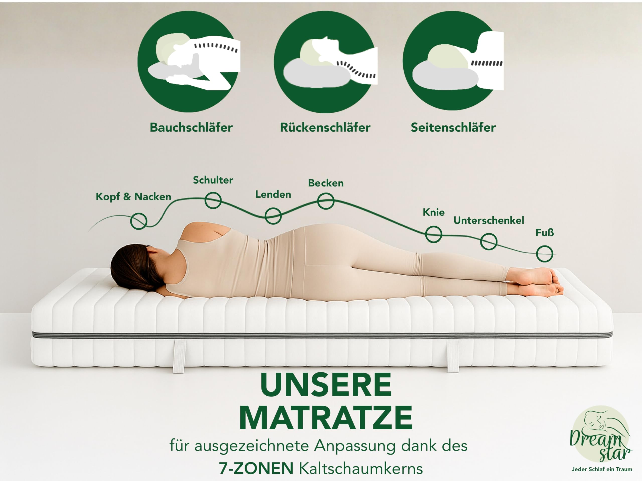 DREAMSTAR Kaltschaummatratze Vital Silber XXL 24 cm hoch | Ergonomische 7-Zonen Matratze 100x200 cm H3 | Hypoallergen & Antibakteriell | Bezug abnehmbar & waschbar | Öko-TEX® | (24cm, 100 x 200 cm)