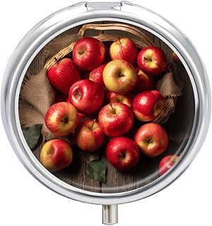 Fresh Ripe Apples Pill Organizer 3 Compartment Small Pill Case Round Medicine Organizer Box Portable Travel Pill Box and Vitamin Containers for Supplement Fish Oil Planner