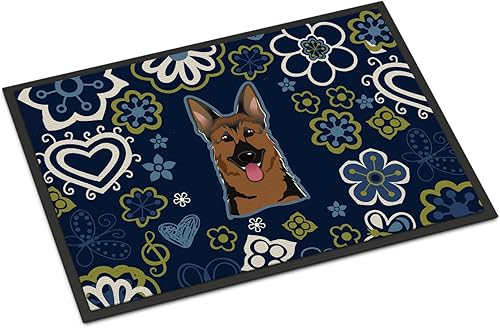 Miniatura 293 de Caroline's Treasures BB1449JMAT - Tapete de bienvenida de carlino negro, 24 x 36 pulgadas, tapete azul para puerta delantera, para interiores