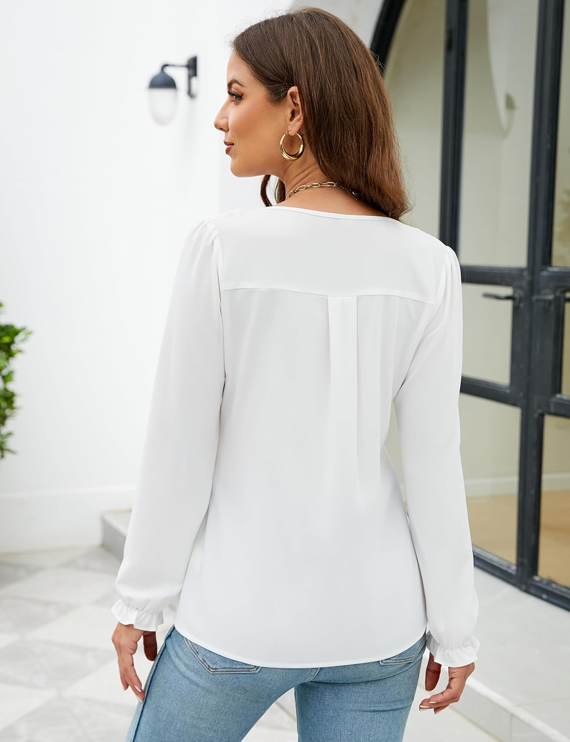 Blooming Jelly Womens Tops Dressy Casual Long Sleeve Shirts V Neck Chiffon Blouses Fall Outfits for Women 2025 - Image 5