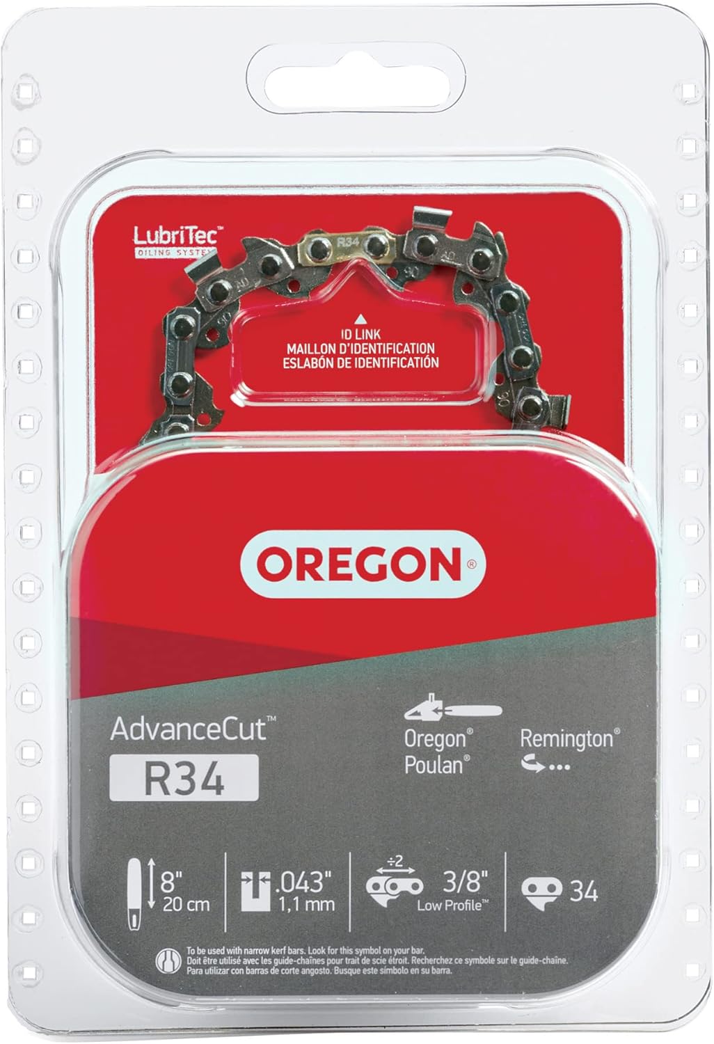 Oregon R34 AdvanceCut 8-Inch Replacement Chainsaw Chain, for Pole Saws & Chain Saw Tools, 8" Guide Bar, 34 Drive Links, Pitch: 3/8" Low Profile, .043" Gauge (R34) : Patio, Lawn & Garden