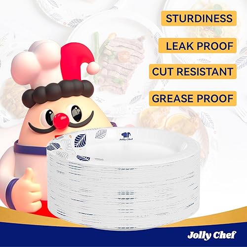 Miniatura 6 de JOLLY CHEF 280 platos de papel de 8 pulgadas, a prueba de remojo, a prueba de cortes, platos de papel desechables impresos de hojas resistentes para