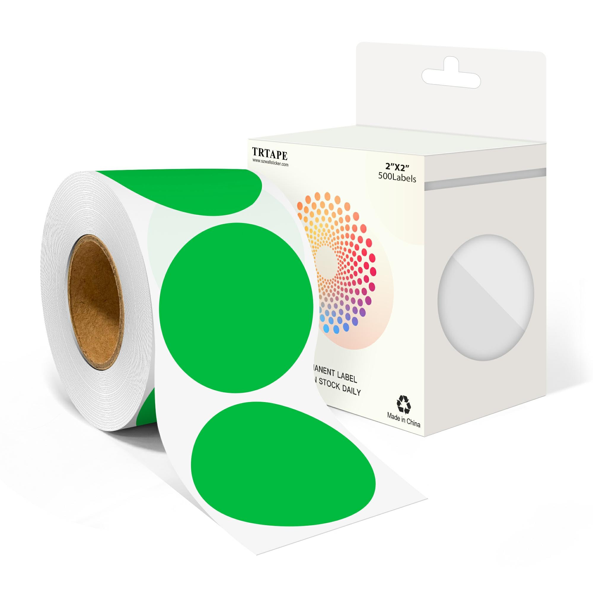 2 Inch Round Color Coding Labels (500 Count) - Green Dot Stickers Circle Labels with Dispenser Box for Warehouse, Filing, Industrial, Office