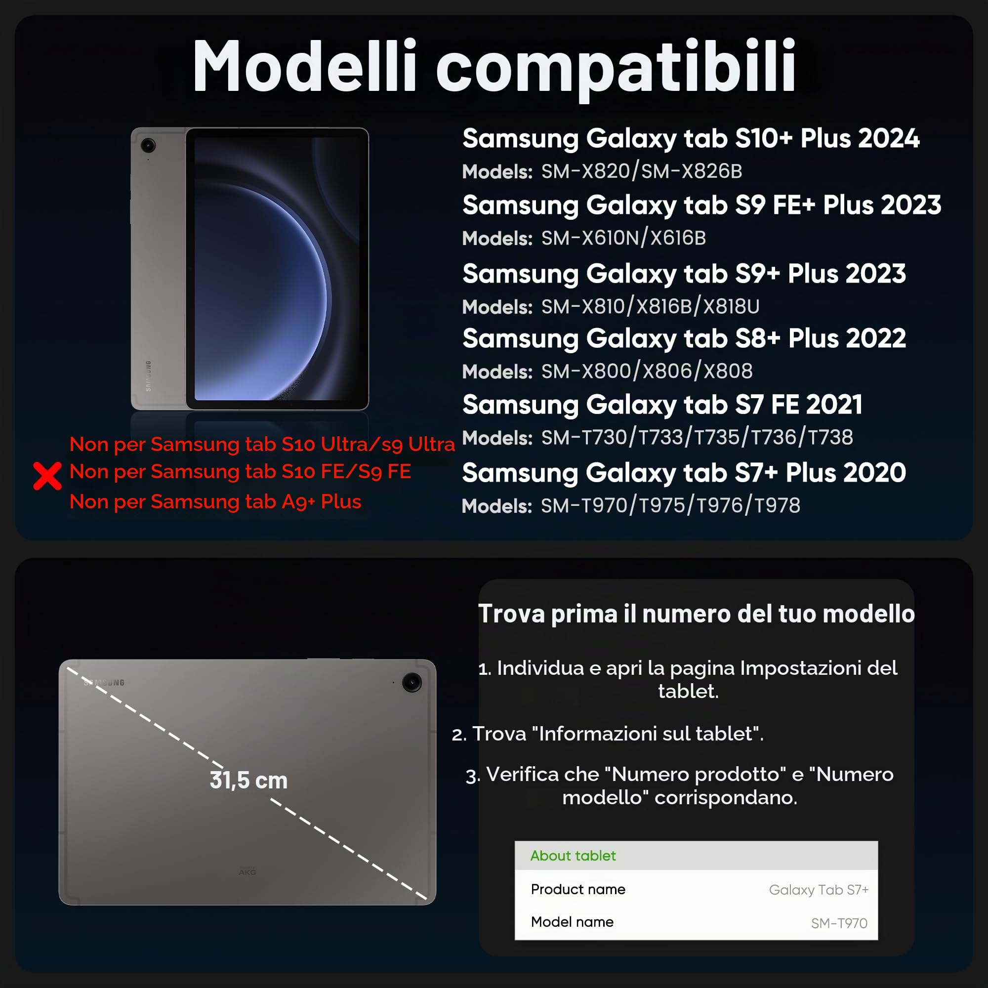 doqo Custodia tastiera per Samsung Galaxy Tab S10+ Plus/S9+/S9 FE+/S8+/S7+/S7 FE 12,4 pollici Custodia magnetica con tastiera, touchpad retroilluminazione, supporto in cantilever fluttuante (Nero)