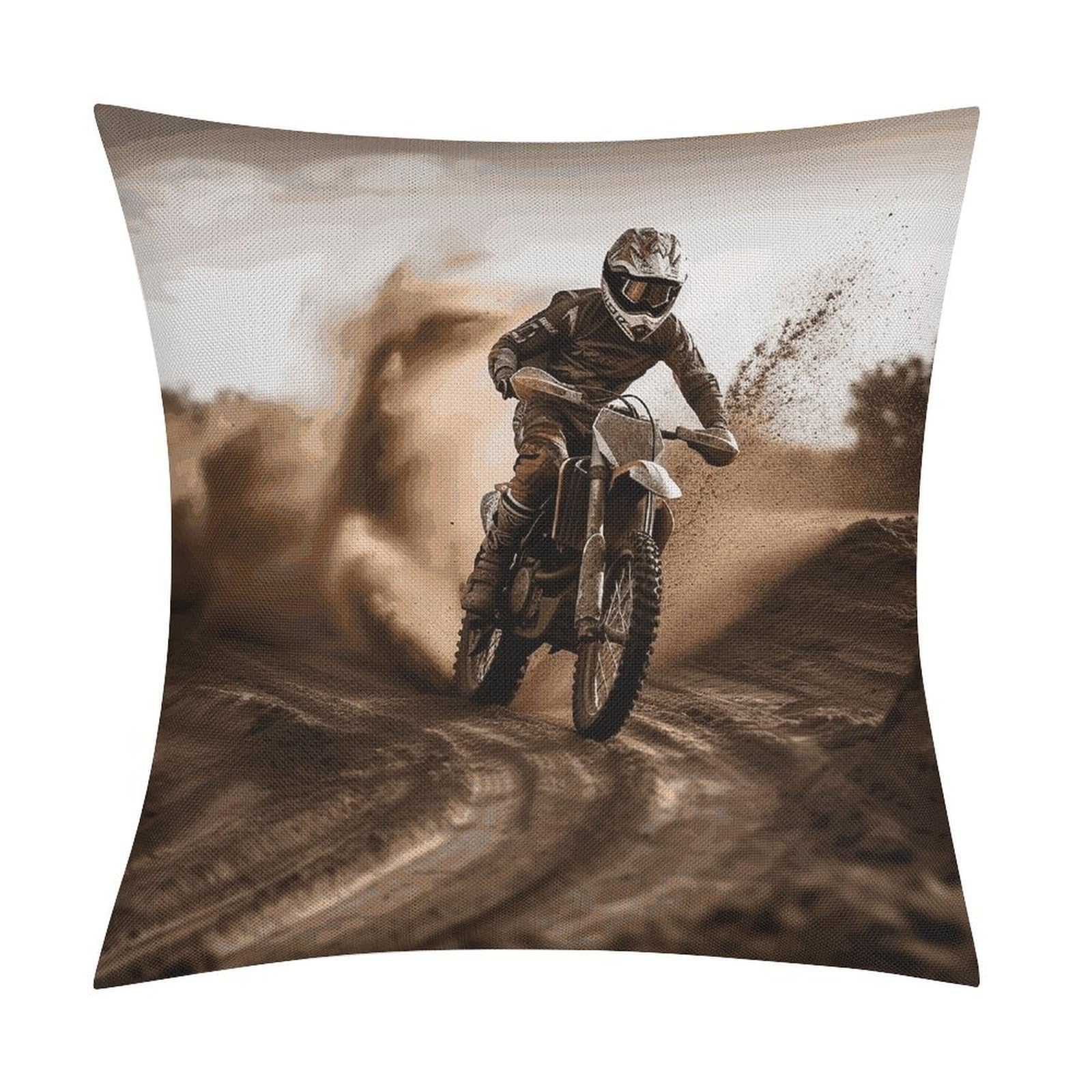 FekiLoot Motocross Throw Pillow Cover Soft Square Cushion Case Farmhouse Cushion Cover Decorative Pillow Cover Modern Pillowcase for Sofa Living Room Bed Home Decor 18x18 Inch