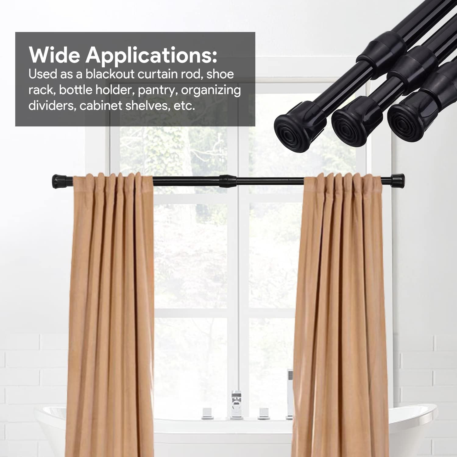 Barra de Cortina Telescópica, Barra Telescópica Ducha con Tensión Ajustable de Acero Negro de Alto Contenido de Carbono Fácil de Ajustar para Baño Armario Cocina Balcón (40 – 70 x 4 piezas)