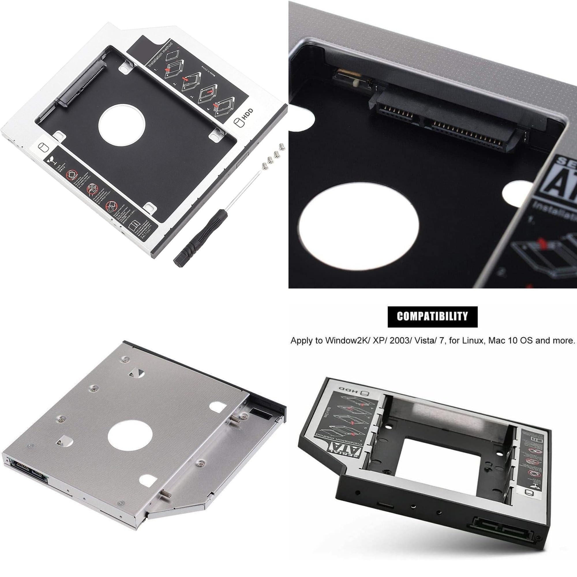 DM DW90 - Adattatore Caddy SATA 3.0 HDD SSD da 9,0 mm per alloggiamento unità ottica per laptop, alloggiamento per disco rigido da 2,5", custodia di ricambio per DVD, compatibile con ACER, ASUS