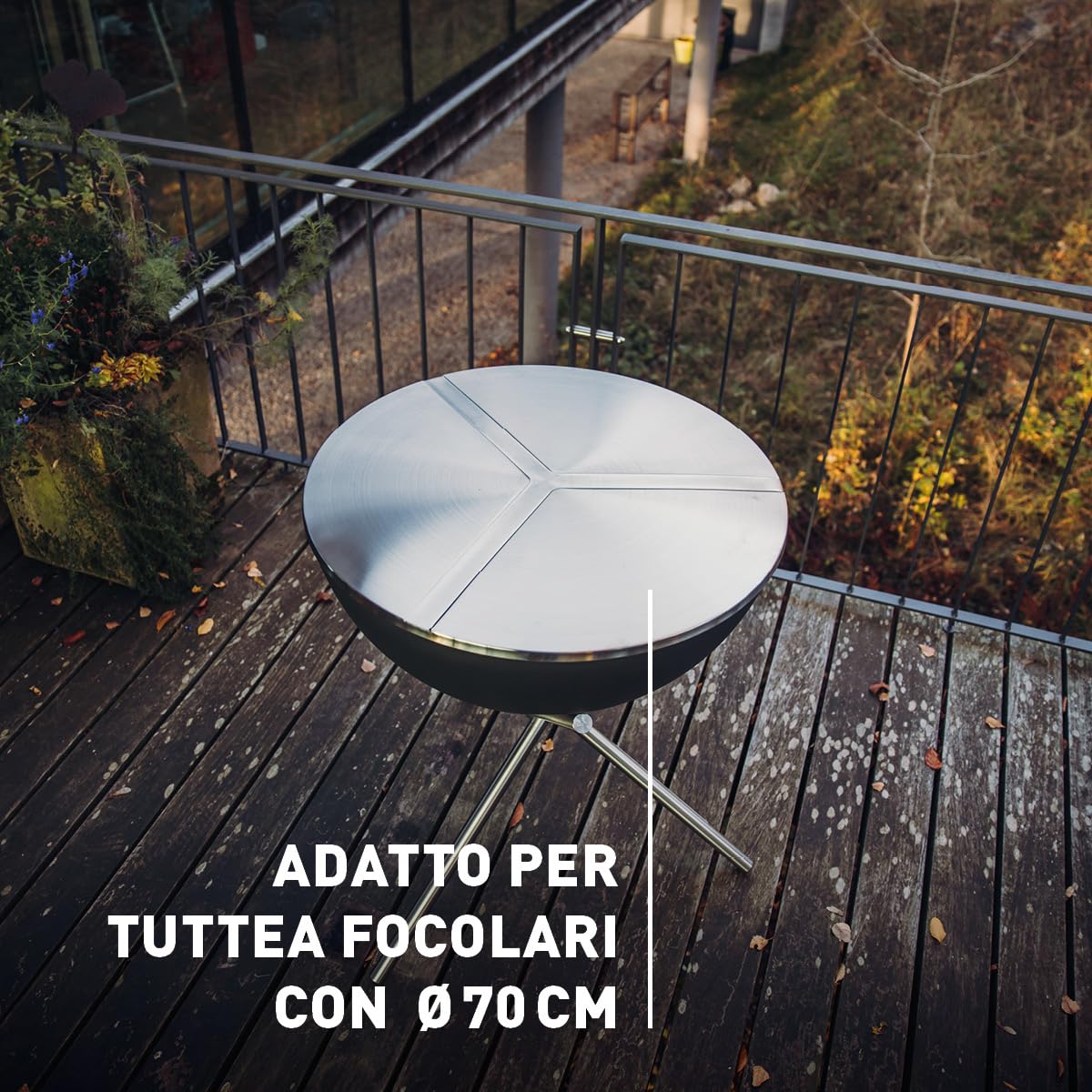 höfats - Coperchio BOWL 70 – Copertura per braciere per evitare scintille – antiscivolo e resistente alle oscillazioni, il coperchio curvo impedisce l'accumulo di acqua – in acciaio inox spazzolato