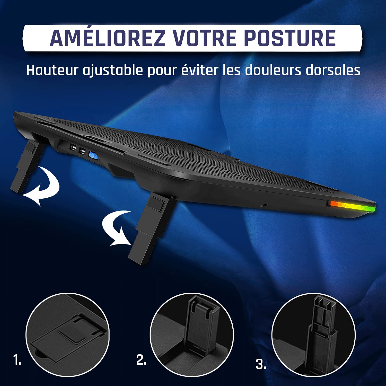 KLIM Aurora + Refroidisseur PC portable - 11" à 17" + Éclairage RGB + Support ordinateur portable gaming + Ventilateur USB + Stable et Solide + Compatible avec Mac et PS4 + NOUVEAUTÉ