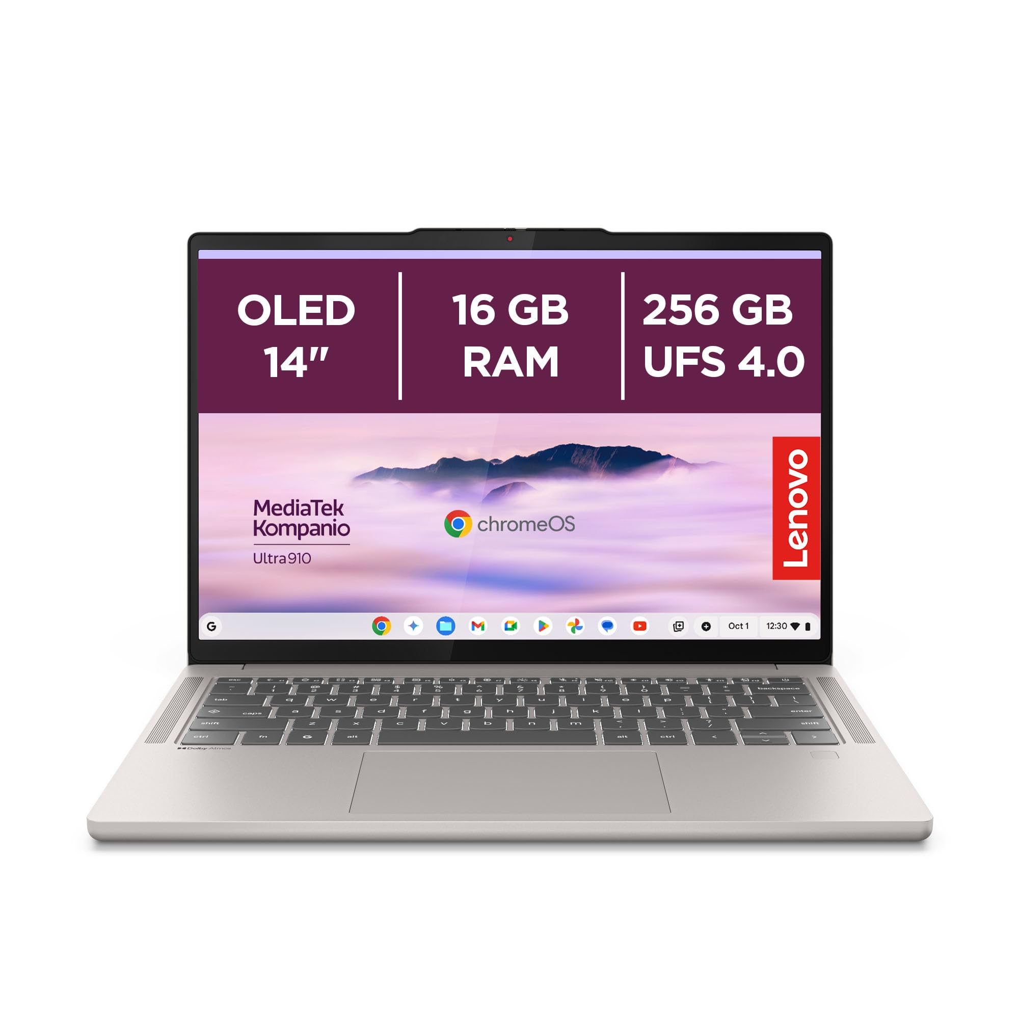 Lenovo Chromebook Plus Gen 10 | 14'' OLED WUXGA Laptop | MediaTek Kompanio Ultra 910 | 16 GB RAM | 256 GB UFS 4.0 | Wi-Fi 7 | ChromeOS | Seashell