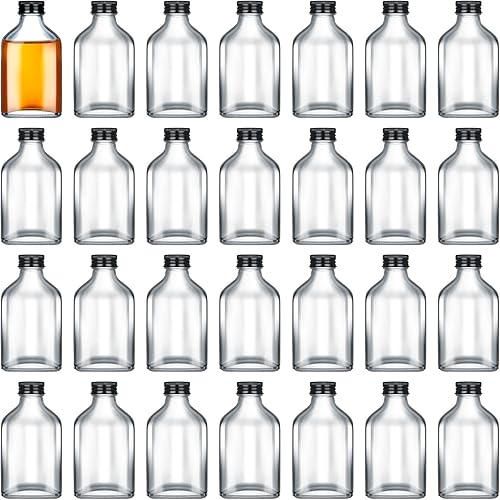 Patelai 48 botellas de vidrio transparente con tapas, mini botellas de vidrio, botellas de licor, botellas vacías de alcohol, recipiente pequeño de