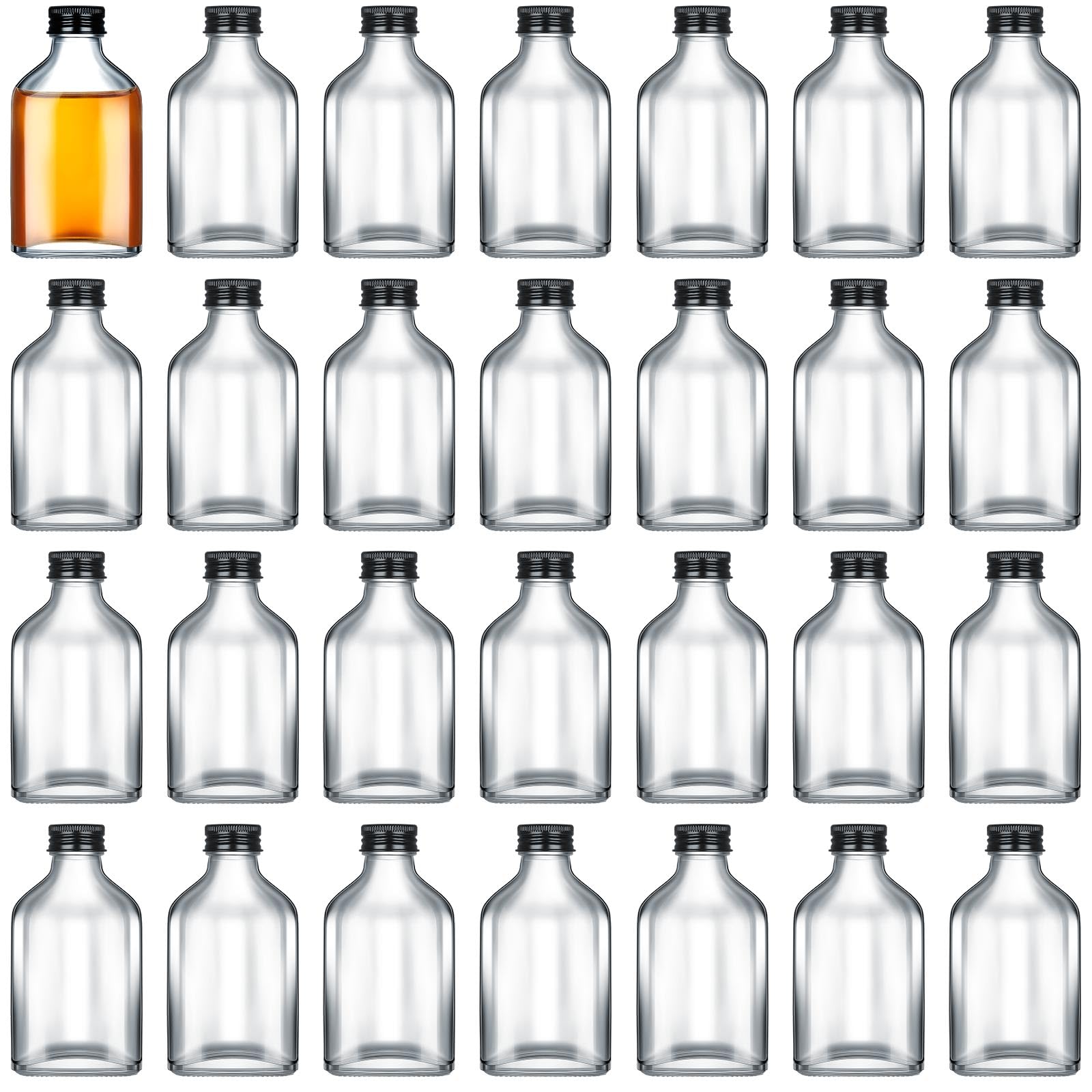 Patelai 48 Pack 100ml Mini Glass Bottles with Caps - Clear Empty Liquor Bottles for Wedding Gifts DIY Vodka Whiskey Shot