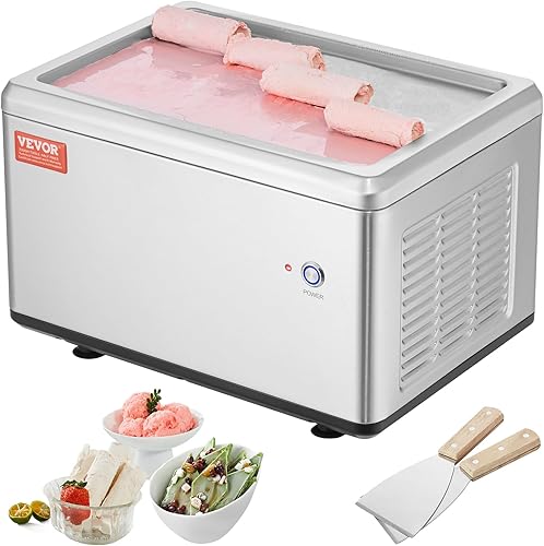 VEVOR Máquina de helado frito, 12.6 x 8.5 pulgadas, 120 W, máquina de helados salteados con compresor y 2 raspadores, para hacer rollos de postre,