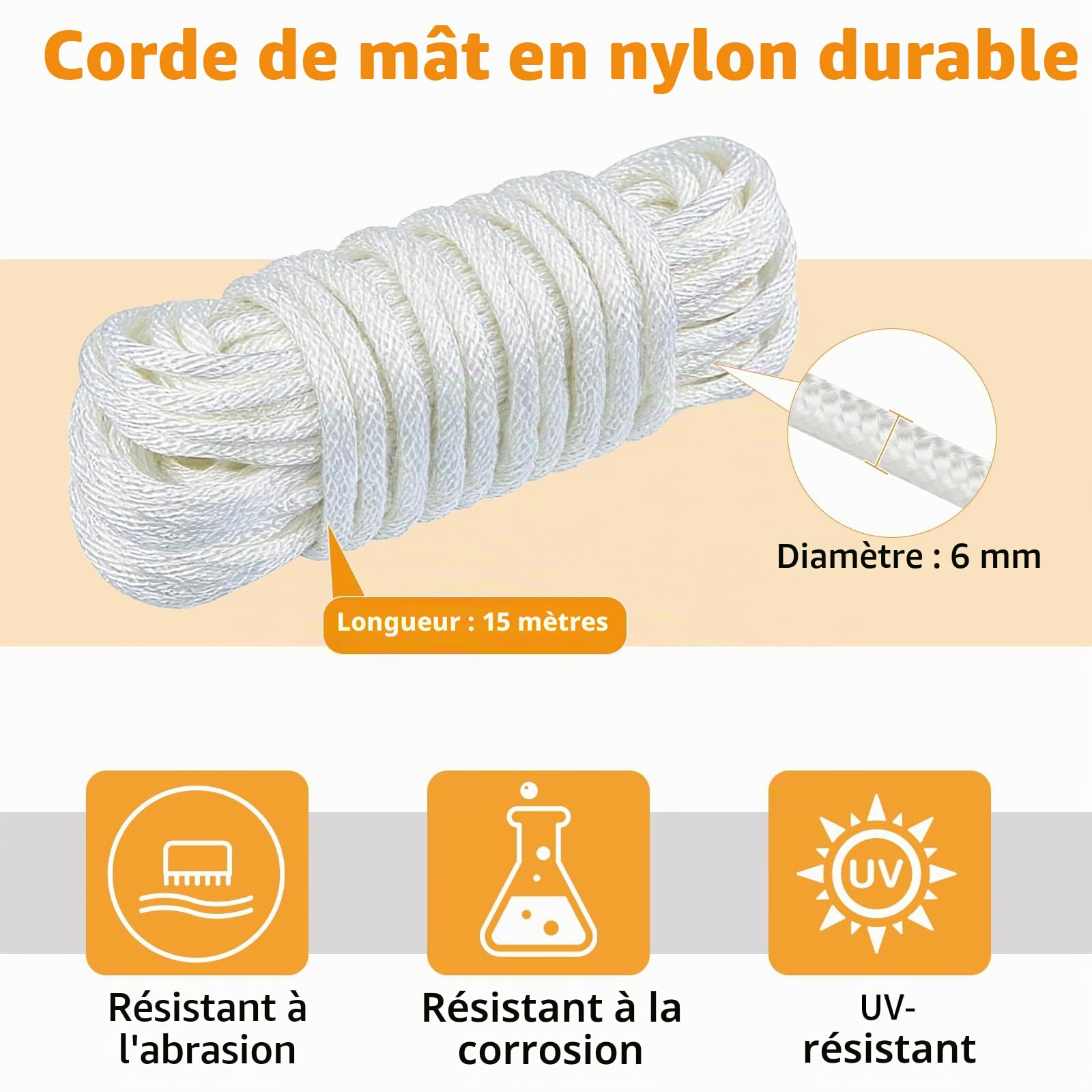 DBREAKS Kit D'accessoires pour Mât de Drapeau, Kit de Pièces de Réparation avec Pointe de Boule Dorée, Ø 5,1 cm Topper avec Poulie, Corde en Nylon de 15 m, Mousqueton, Taquet, pour Déco Maison, Doré