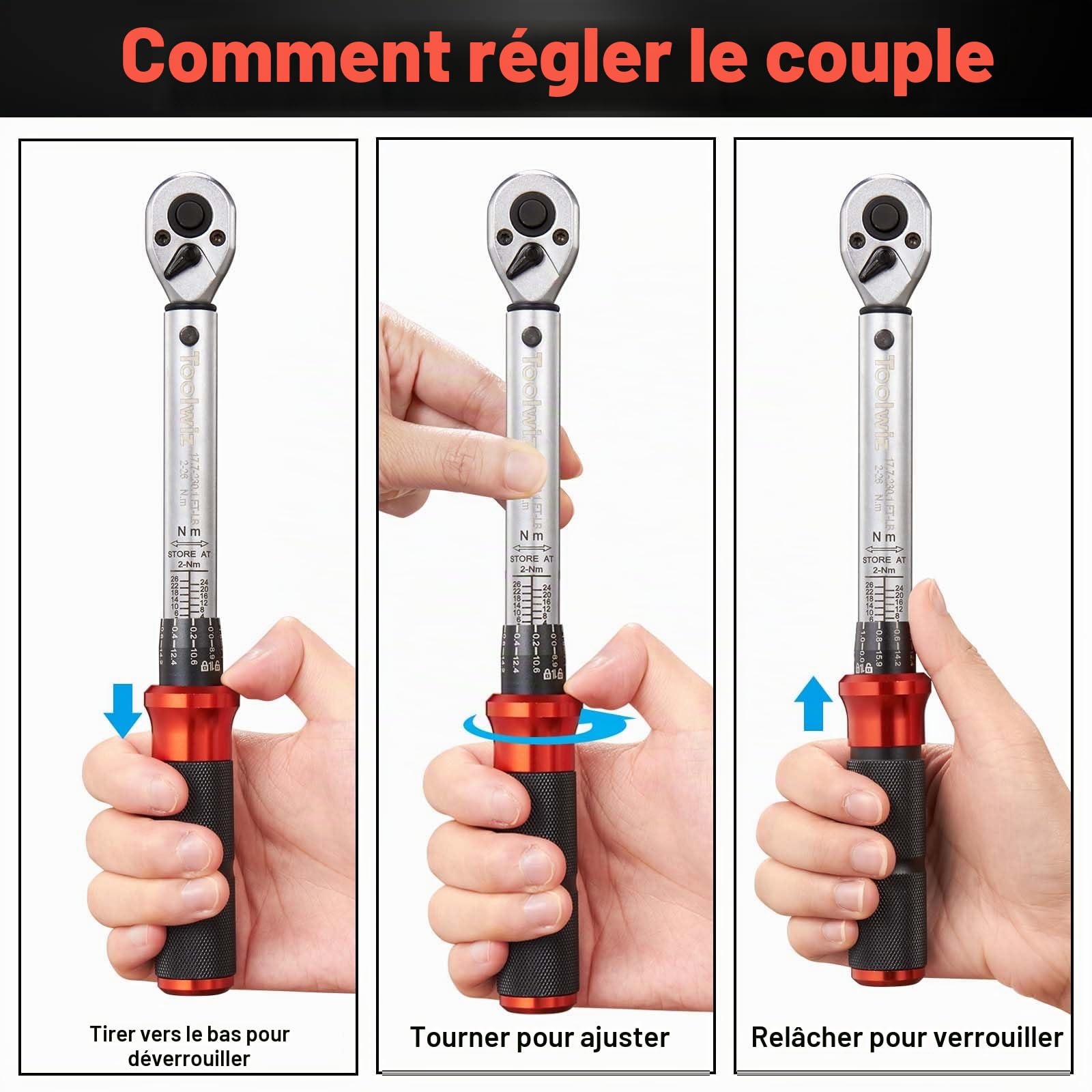 Toolwiz Clé Dynamométrique 1/4", 2-26 Nm pour Vélo, Précision ±3%, 15 Pièces Cle Dynamometrique Kit D'entretien Vélos Route Montagne avec Barre D'extension, Douilles Hex et Star Bit