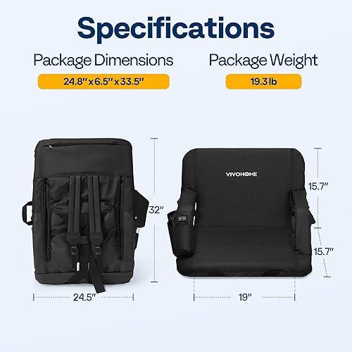 Miniatura 2 de VIVOHOME Heated Stadium Seats with Back Support, 2 Pack Bleacher Chairs with 12V 20W PD Fast Charging Type C Port, 3 Levels of Heat, NTC Overheat