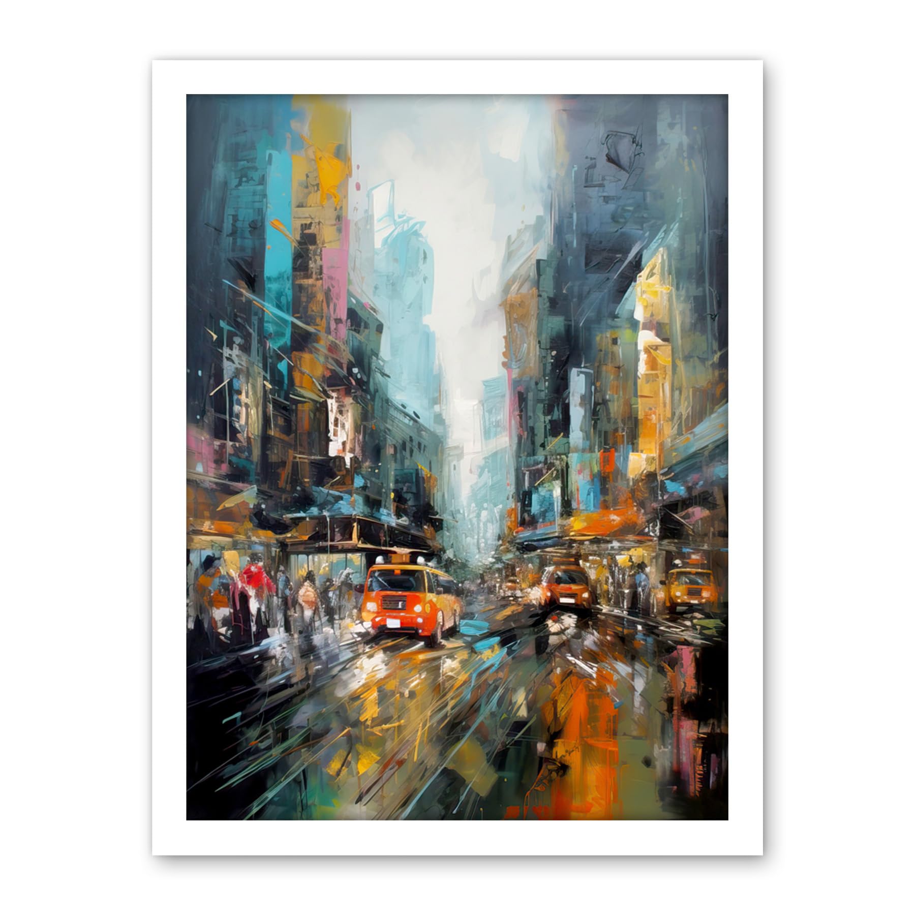 Artery8 New York City Rainy Day Abstract Action Cityscape Artwork Framed Wall Art Print 18X24 Inch
