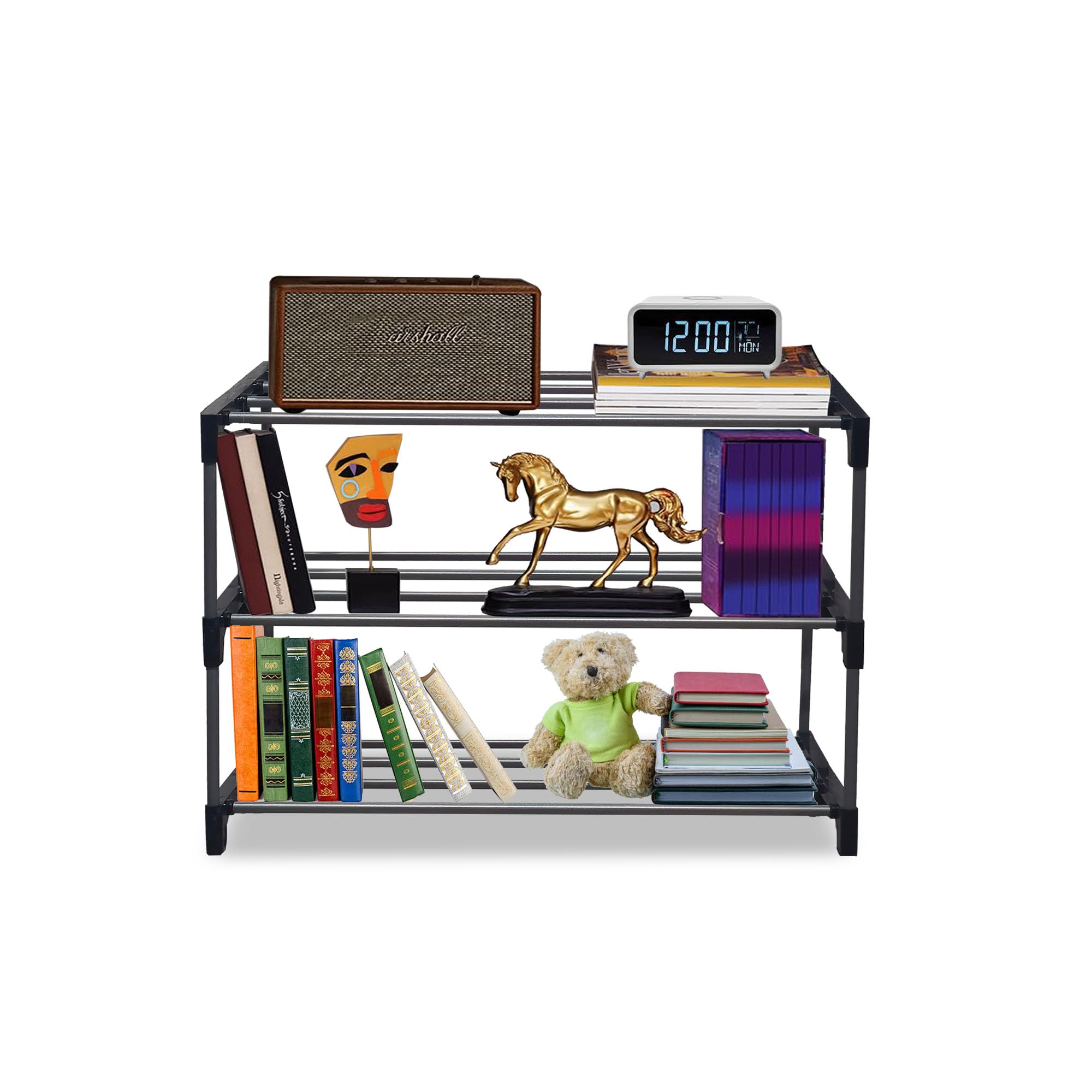 PHILOSHOP Modern 3 Tier Tall Narrow Metal Bookshelf for Home | Floor Mount Steel Rack Shelf | Book Organizer & Storage Rack | Book Shelves Cabinet for Living Room, Study & Office