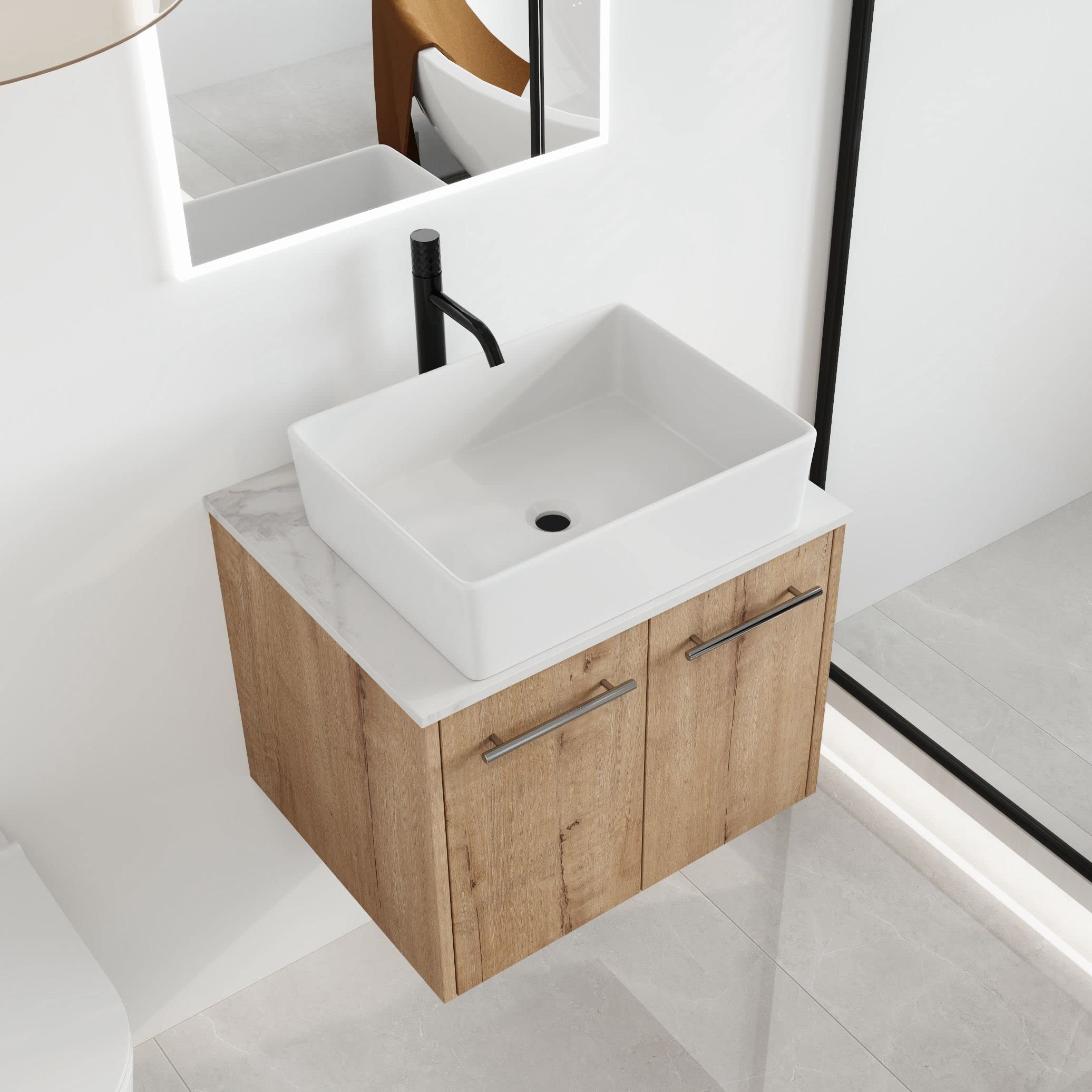 Malwee 24" Floating Bathroom Vanity with Sink, 24 Inch Single Sink Wall Mounted Bathroom Vanity, with 2 Doors and White Ceramic Basin Top, Modern Bath