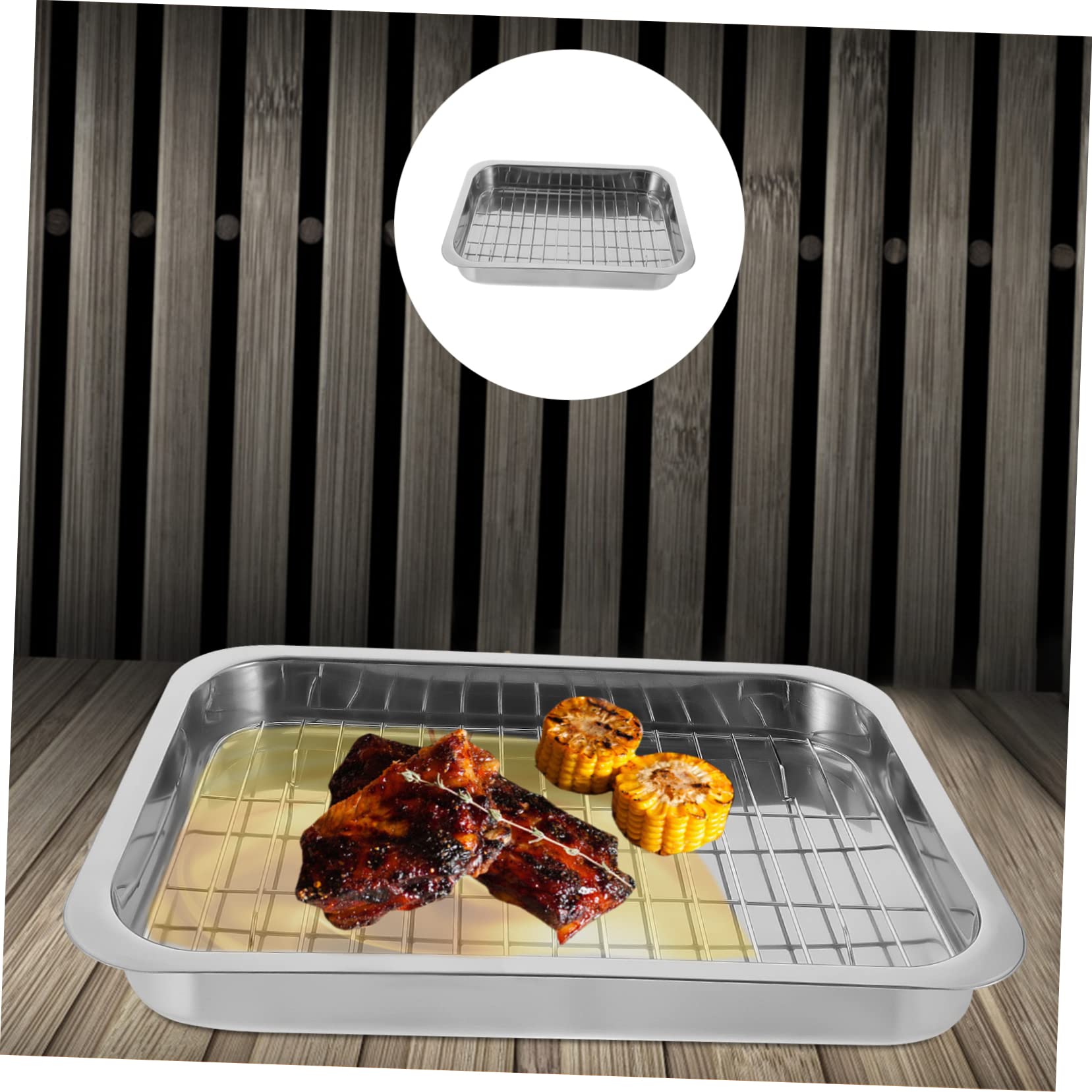 Mobestech Plat à Four Rectangulaire en Acier Inoxydable 1 Set, avec Grille