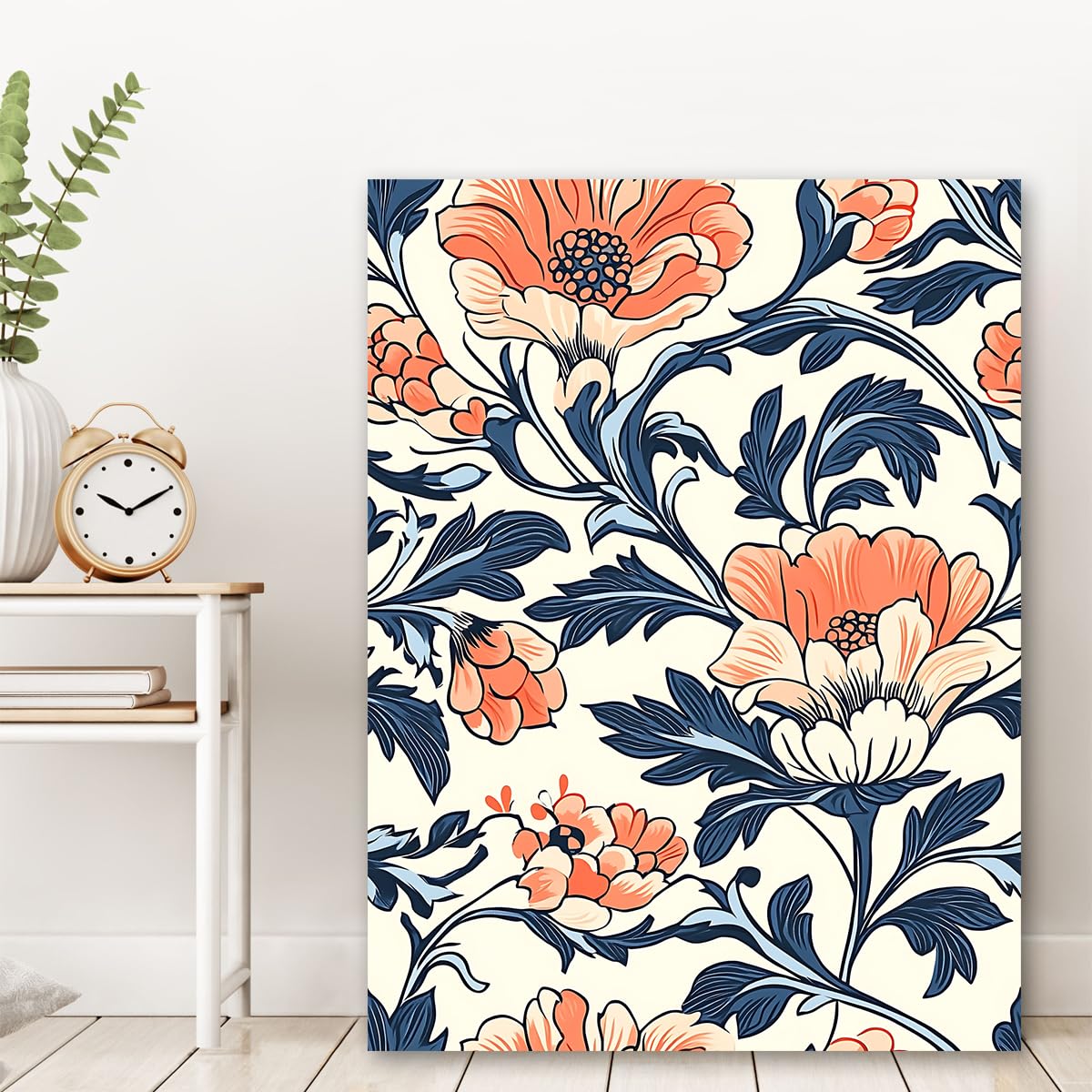 TOANGWALL Beżowy Retro Beżowe Płótno Kwiat Plakat Koralowy Pomarańczowy Liście Indygo Liście W Art Nouveau Winorośl Krzew Mural Do Domu Wystrój Salonu 50x75cm