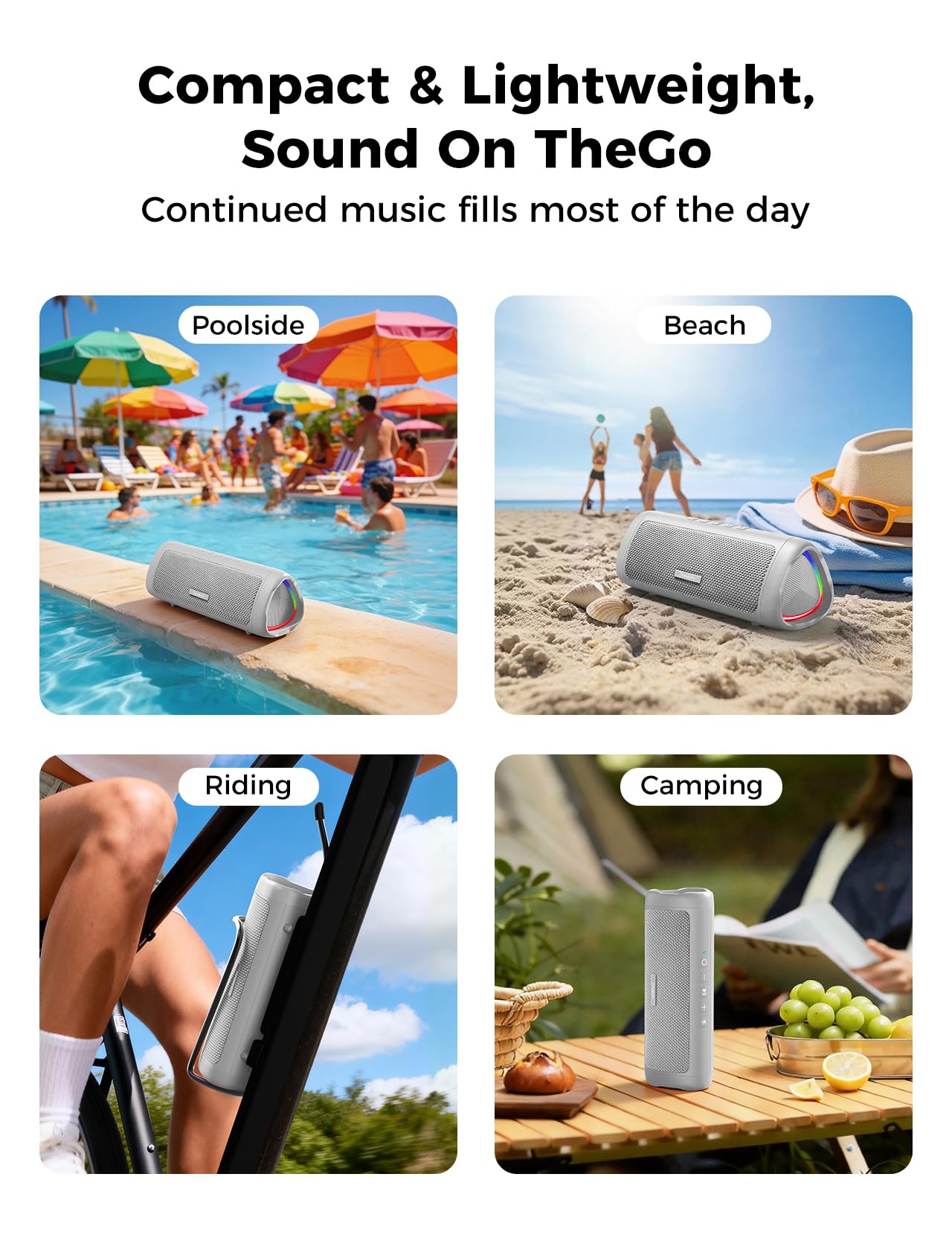Bluetooth Lautsprecher, 20W HD Sound, Tragbar Kabellos, IPX5 Wasserdicht, Bis zu 24H Spielzeit, TWS Pairing, für Zuhause/Party/Outdoor/Camping/Strand Essentials, Elektronische Gadgets