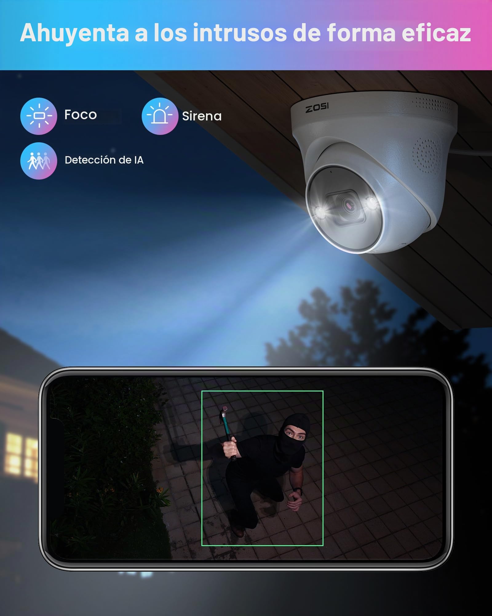 ZOSI 4K Kit Cámaras Vigilancia PoE 8MP 16CH Grabador NVR(Ampliable a 32CH) 4TB Disco Duro con 8X Cámara Seguridad Exterior, Visión Nocturna Color, Detección de Persona/Vehículo, Audio Bidireccional