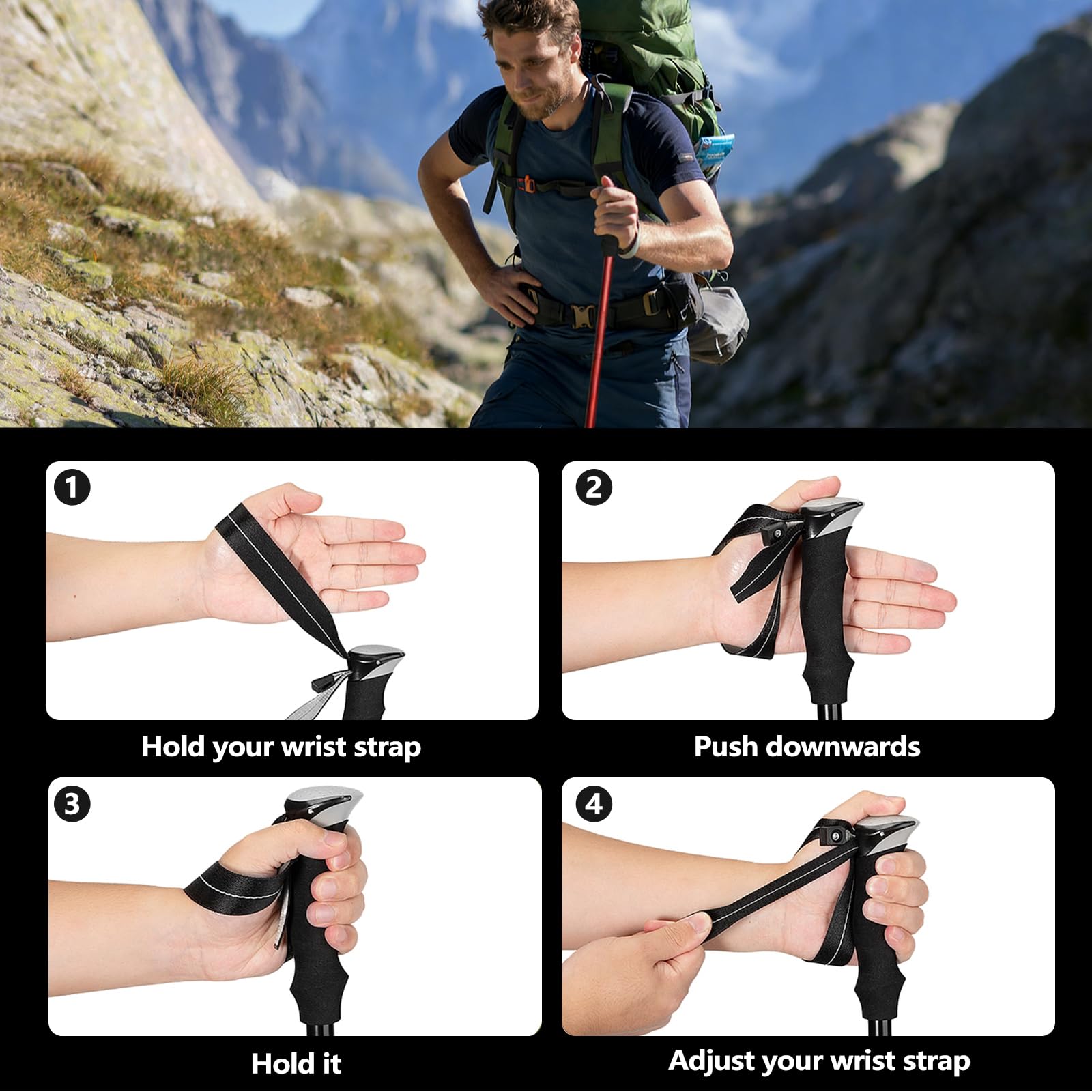 Deepfeel Składany kij trekkingowy ze stopu aluminium 7075 z teleskopową i składaną potrójną konstrukcją do podróży, na kemping, wspinaczkę